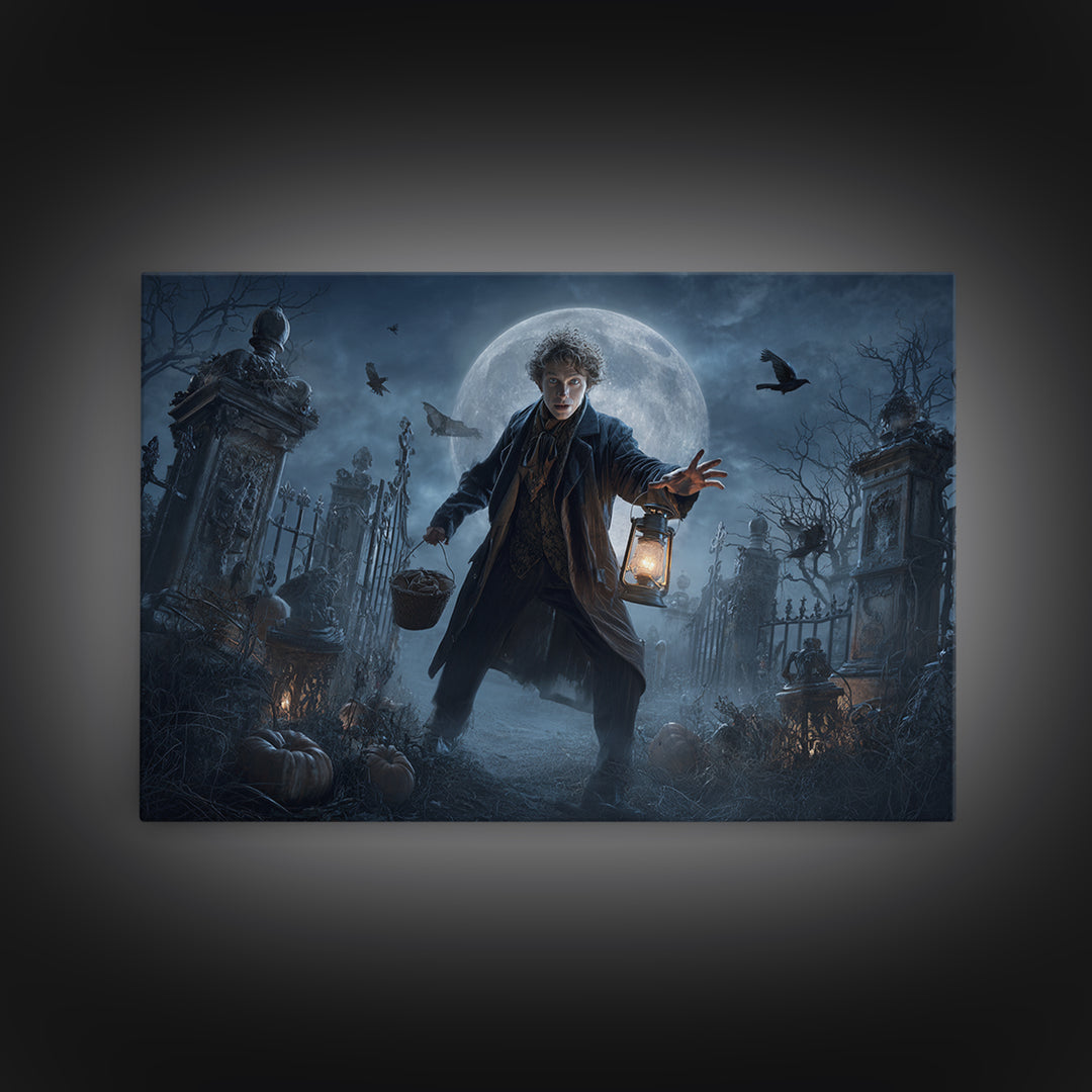 1950s Halloween Nostalgia, Landscape Wall Art, Haunted Gothic Art, Framed Canvas Print, Halloween Wall Decor, Gothic Home Decor