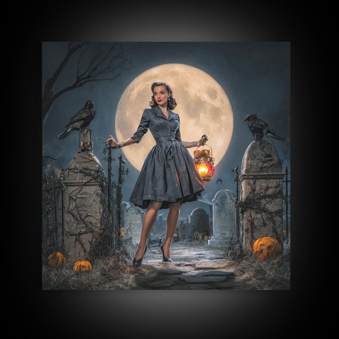 1950s Halloween Nostalgia, Square Wall Art, Dark Fantasy Wall Art, Canvas Print, Halloween Wall Decor, Gothic Home Decor, Horror Wall Art