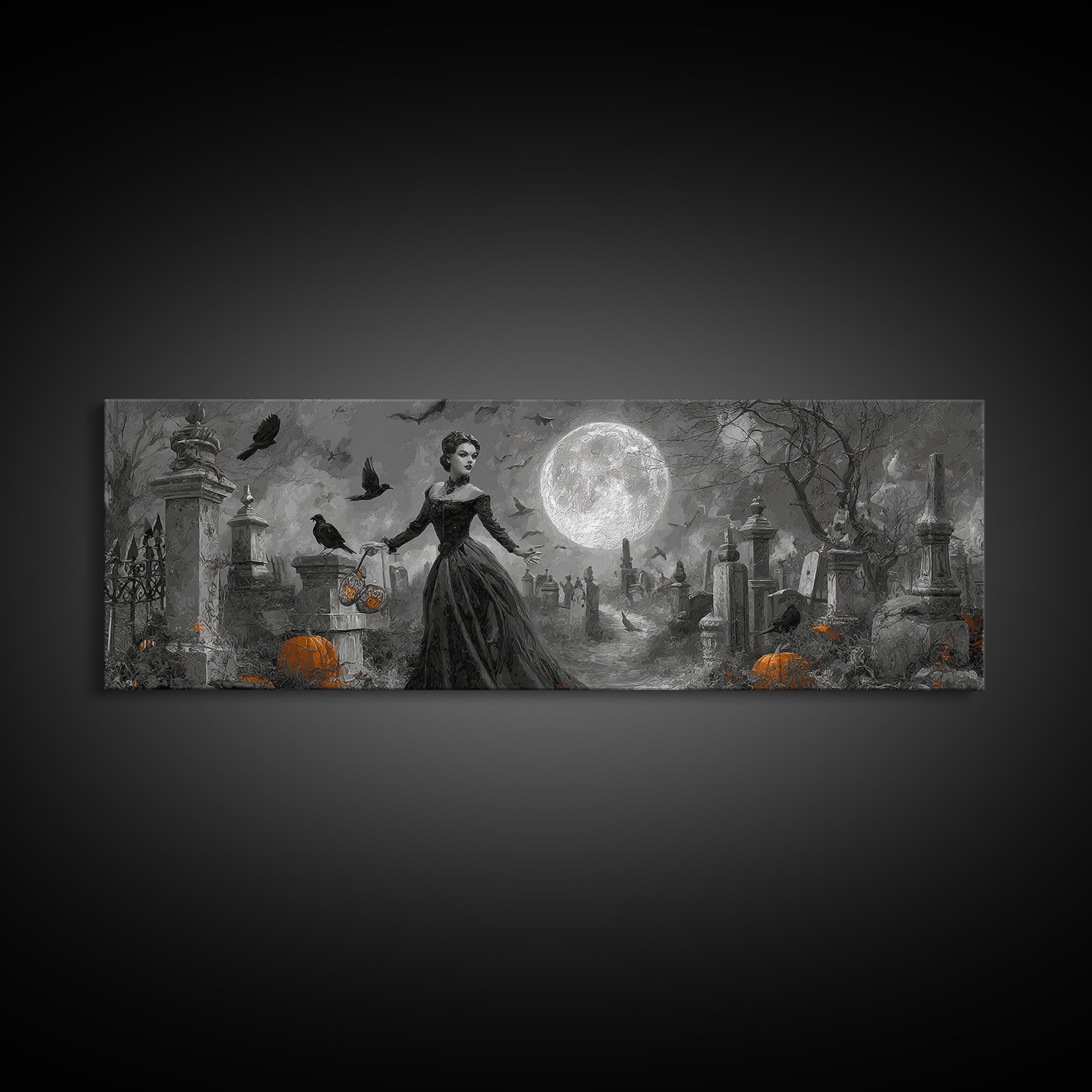 1950s Halloween Nostalgia, Extra Wide Wall Art, Spooky Home Decor, Canvas Print, Halloween Wall Decor, Gothic Home Decor, Spooky Wall Decor