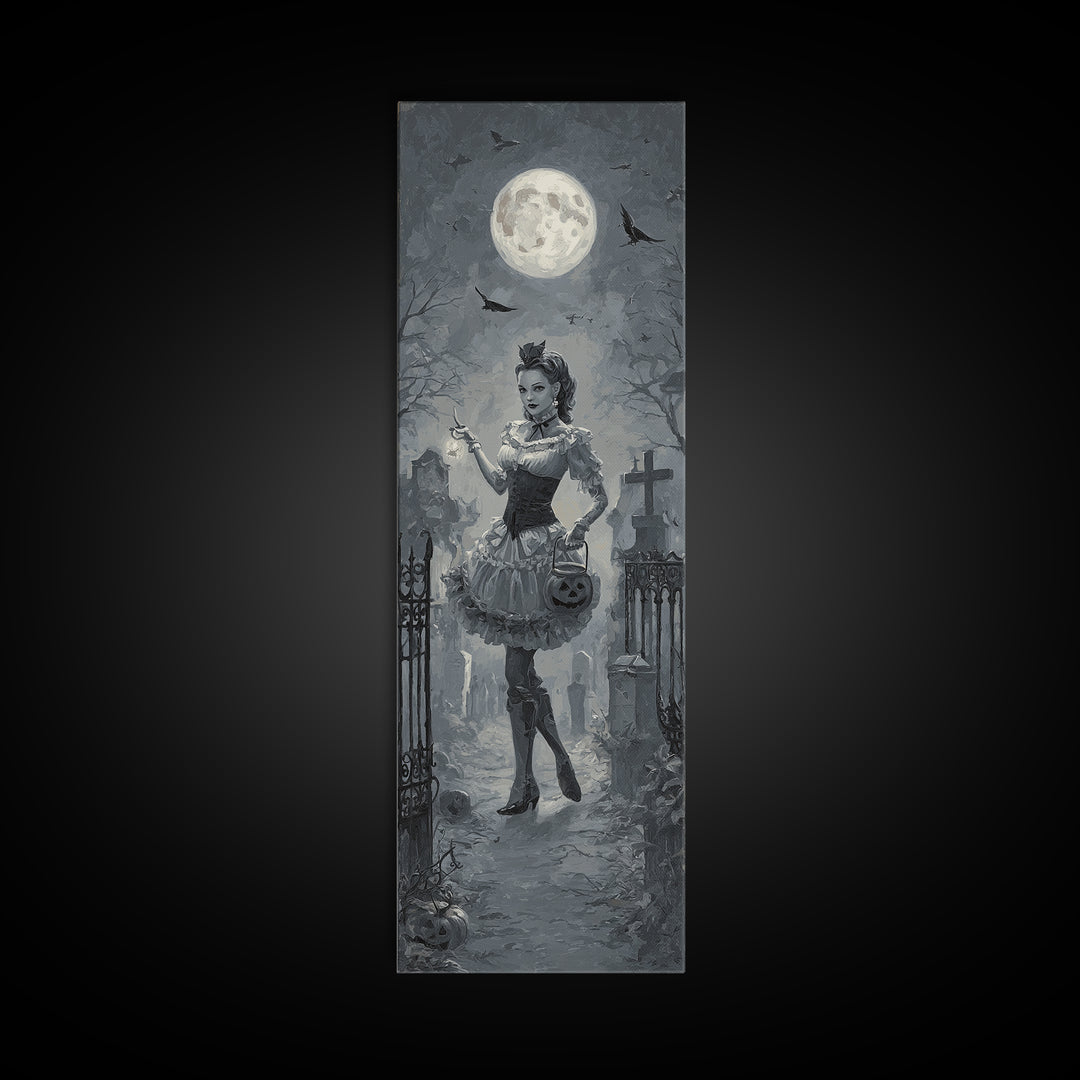 1950s Halloween Nostalgia, Tall Narrow Wall Art, Spooky Home Decor, Canvas Print, Halloween Wall Decor, Gothic Home Decor, Horror Wall Art