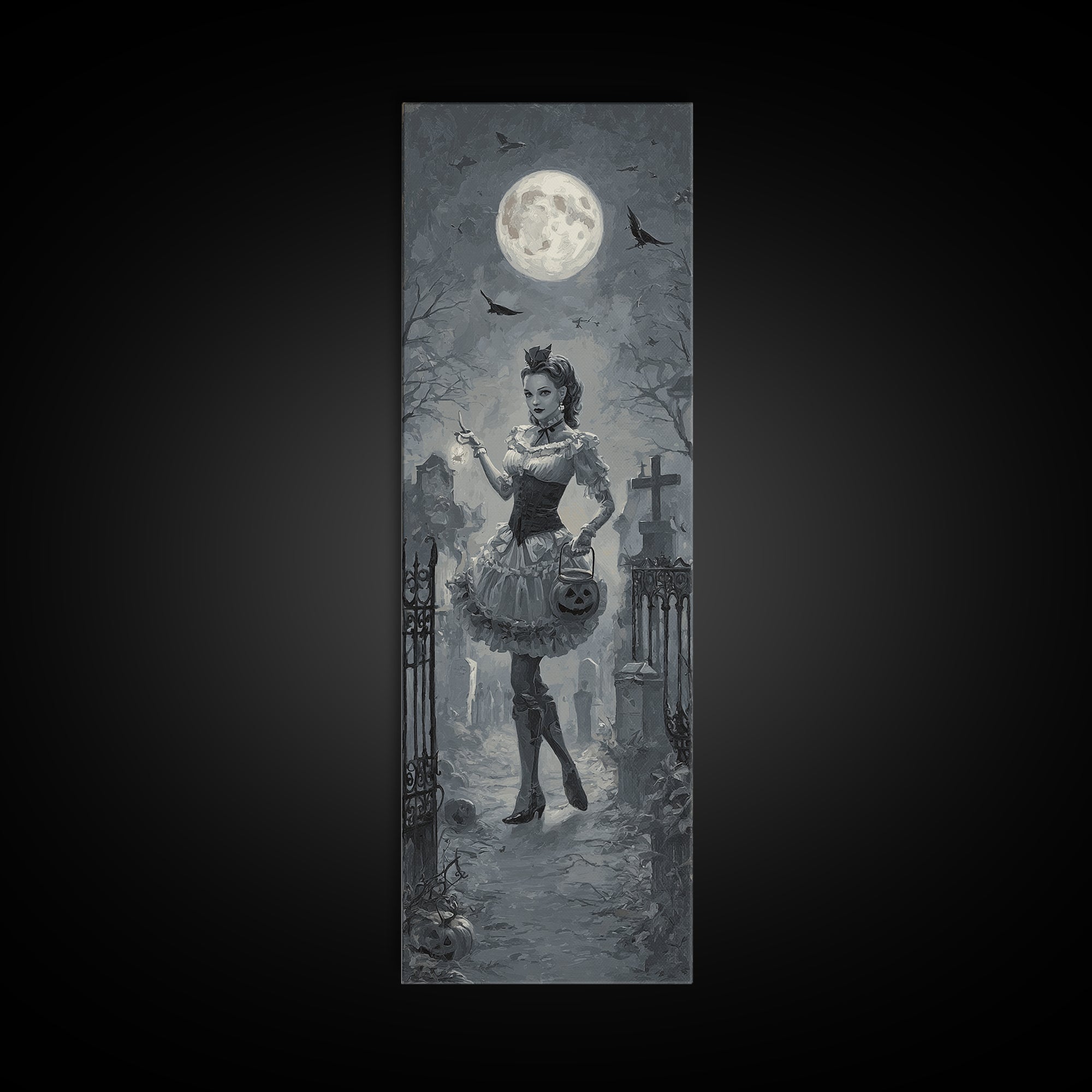 1950s Halloween Nostalgia, Tall Narrow Wall Art, Spooky Home Decor, Canvas Print, Halloween Wall Decor, Gothic Home Decor, Horror Wall Art