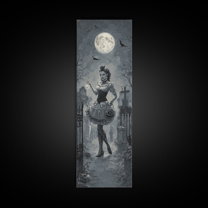 1950s Halloween Nostalgia, Tall Narrow Wall Art, Spooky Home Decor, Canvas Print, Halloween Wall Decor, Gothic Home Decor, Horror Wall Art