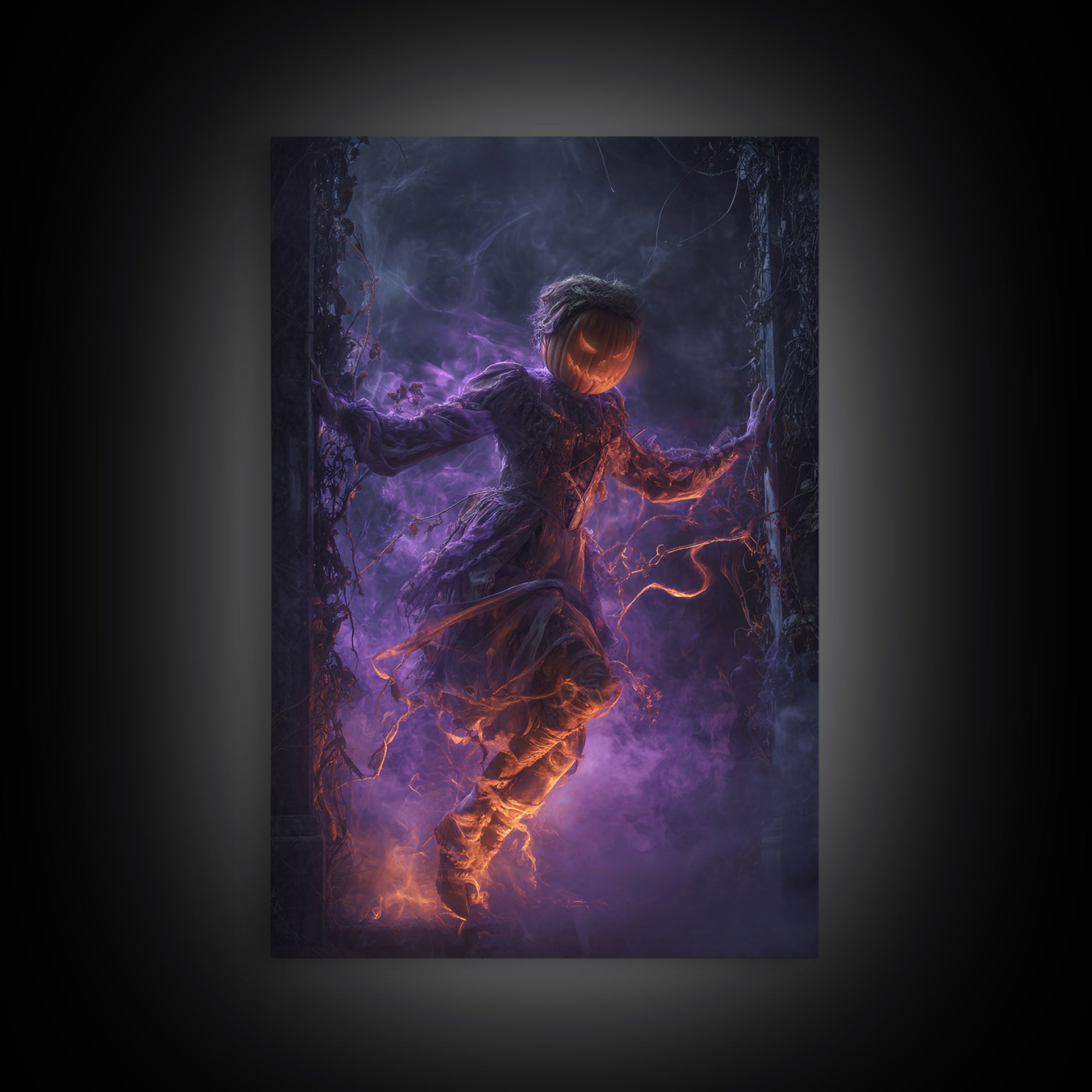 1980s Neon Horror, Vertical Wall Art, Haunted Gothic Art, Framed Canvas Print, Halloween Wall Decor, Gothic Home Decor, Halloween Wall Art