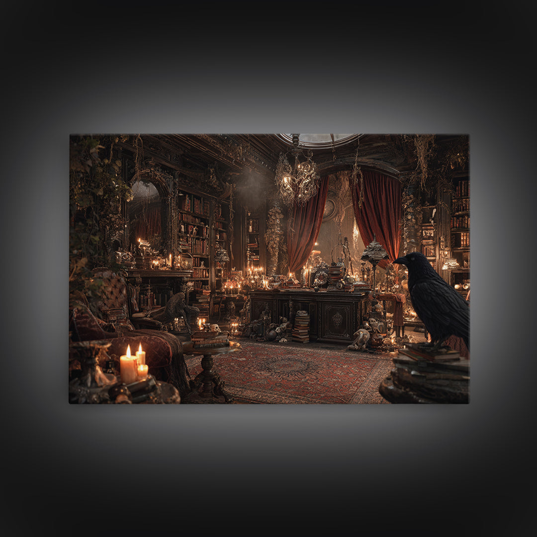 Dark Academia Halloween, Landscape Wall Art, Haunted Gothic Art, Framed Canvas Print, Halloween Wall Decor, Gothic Home Decor