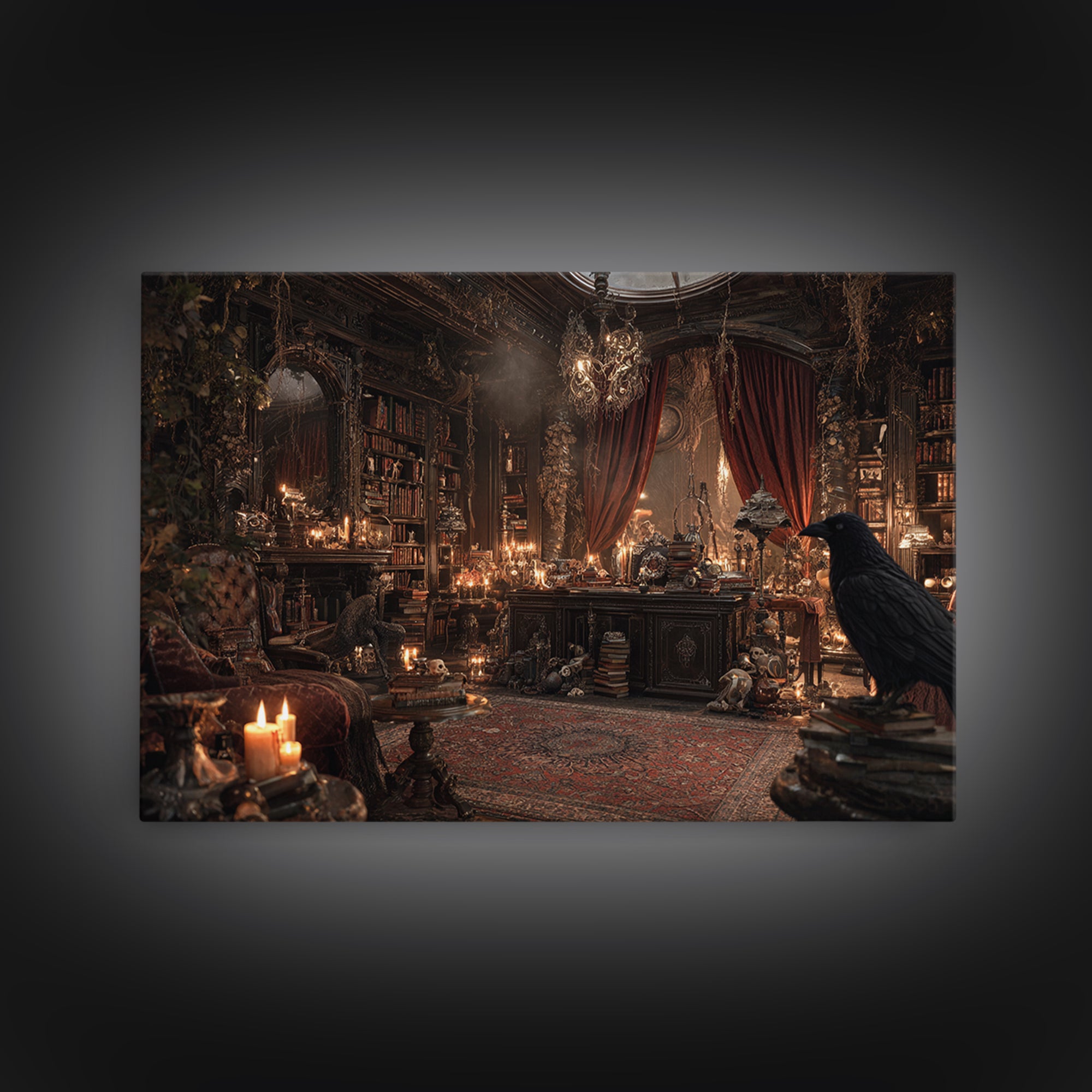 Dark Academia Halloween, Landscape Wall Art, Haunted Gothic Art, Framed Canvas Print, Halloween Wall Decor, Gothic Home Decor