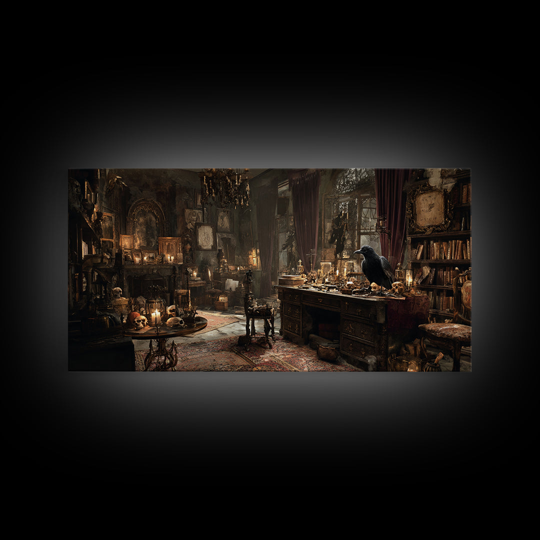 Dark Academia Halloween, Wide Panoramic Art, Dark Fantasy Wall Art, Canvas Print, Halloween Wall Decor, Gothic Home Decor, Horror Wall Art