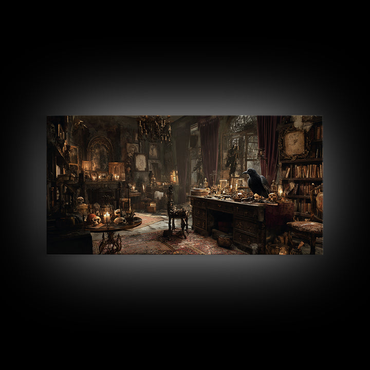 Dark Academia Halloween, Wide Panoramic Art, Dark Fantasy Wall Art, Canvas Print, Halloween Wall Decor, Gothic Home Decor, Horror Wall Art