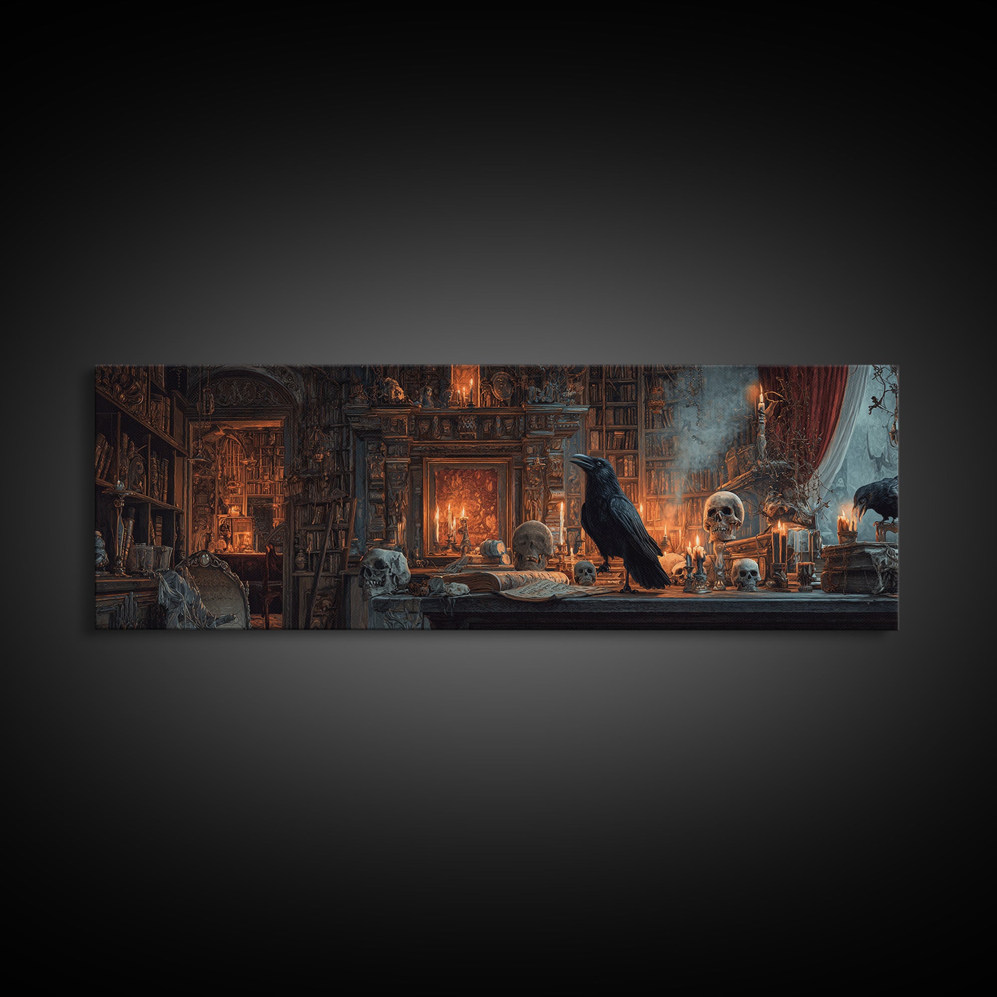 Dark Academia Halloween, Extra Wide Wall Art, Haunted Gothic Art, Framed Canvas Print, Halloween Wall Decor, Gothic Home Decor