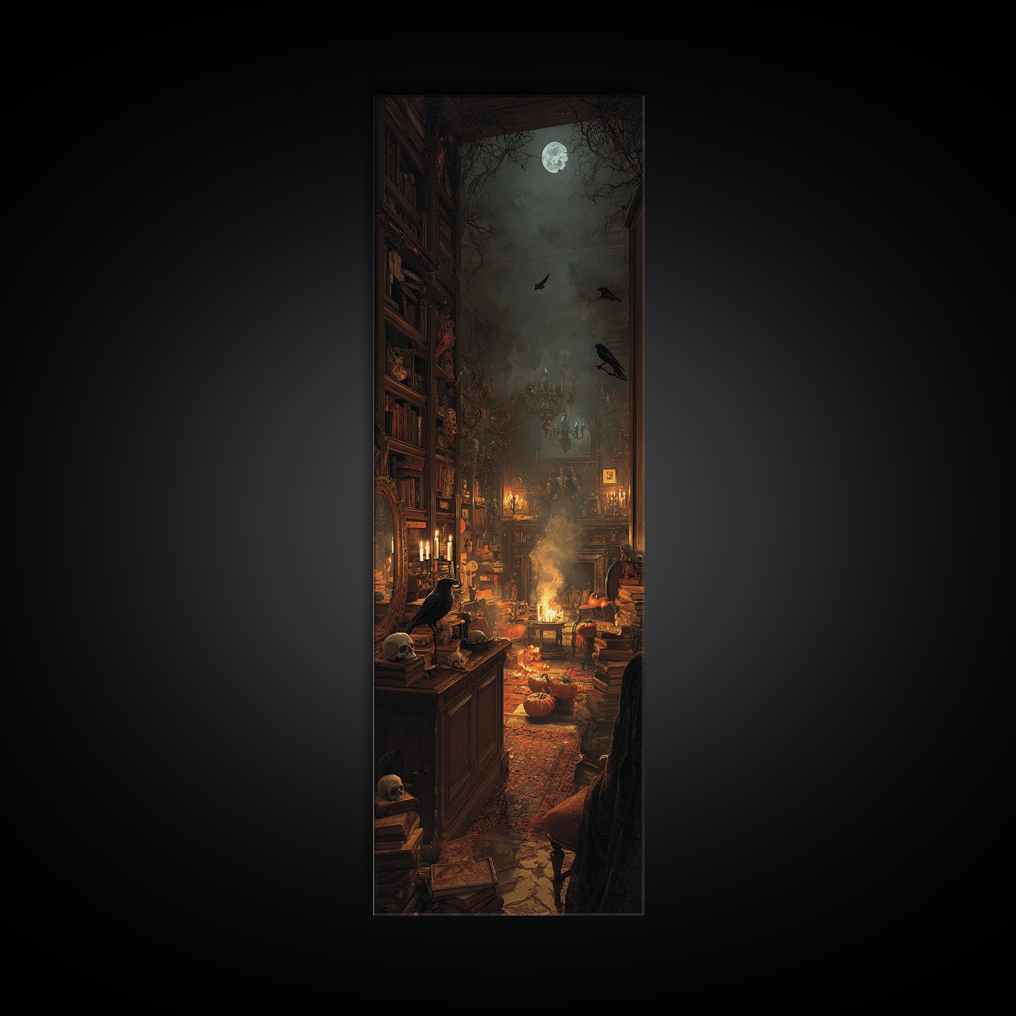 Dark Academia Halloween, Tall Narrow Wall Art, Dark Fantasy Wall Art, Canvas Print, Halloween Wall Decor, Gothic Home Decor, Halloween Decor