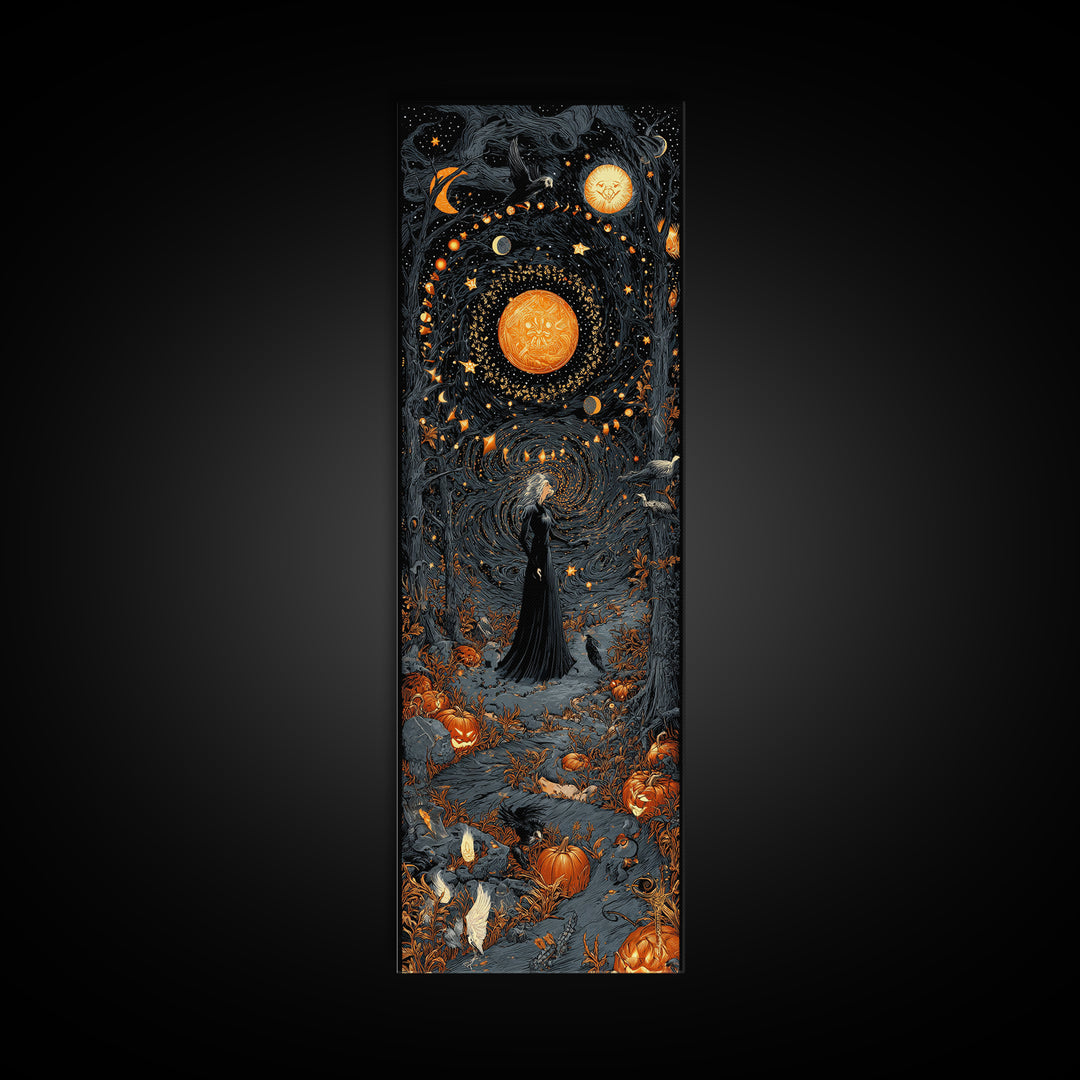 Celestial Witchcraft, Tall Narrow Wall Art, Gothic Horror Wall Art, Framed Canvas Print, Halloween Wall Decor, Gothic Home Decor