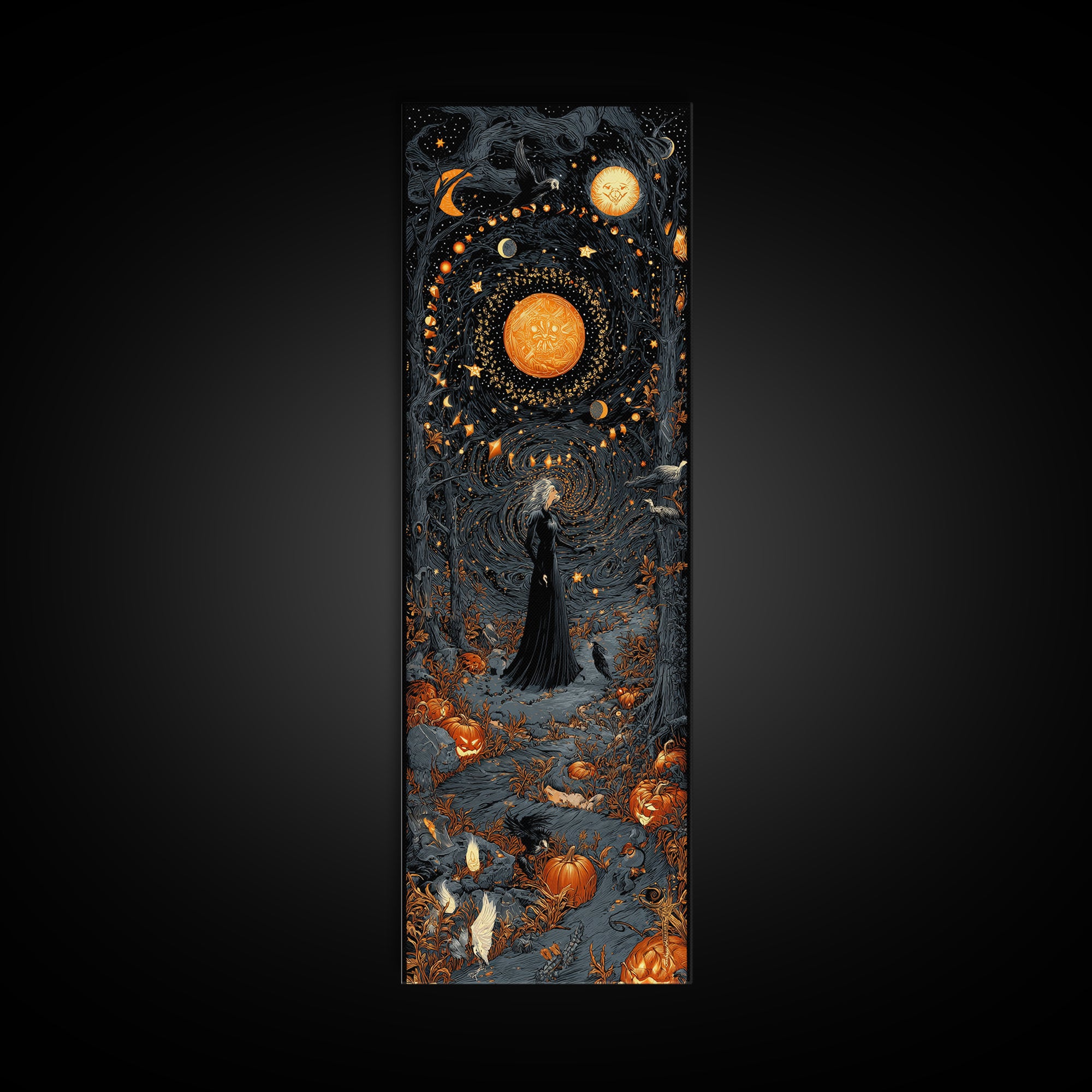 Celestial Witchcraft, Tall Narrow Wall Art, Gothic Horror Wall Art, Framed Canvas Print, Halloween Wall Decor, Gothic Home Decor