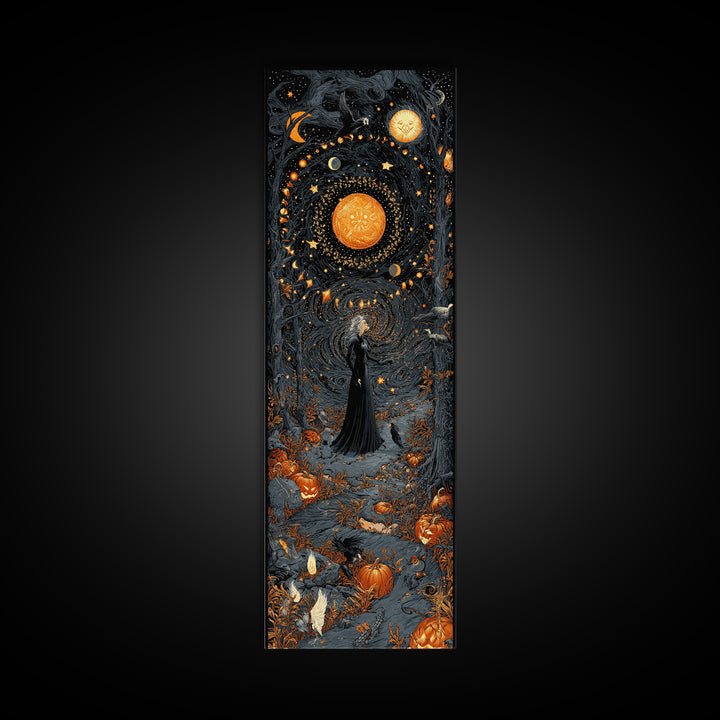 Celestial Witchcraft, Tall Narrow Wall Art, Gothic Horror Wall Art, Framed Canvas Print, Halloween Wall Decor, Gothic Home Decor