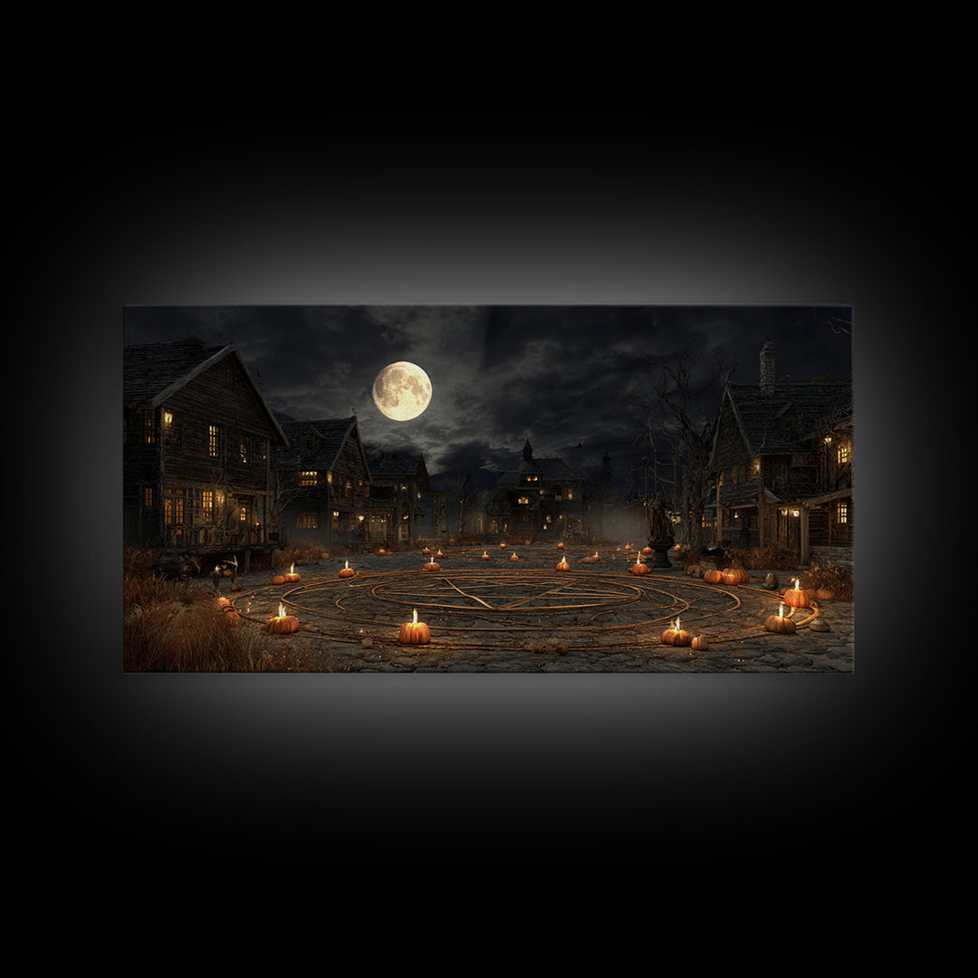 Occult Harvest Festival, Wide Panoramic Art, Macabre Wall Art, Framed Canvas Print, Halloween Wall Decor, Gothic Home Decor