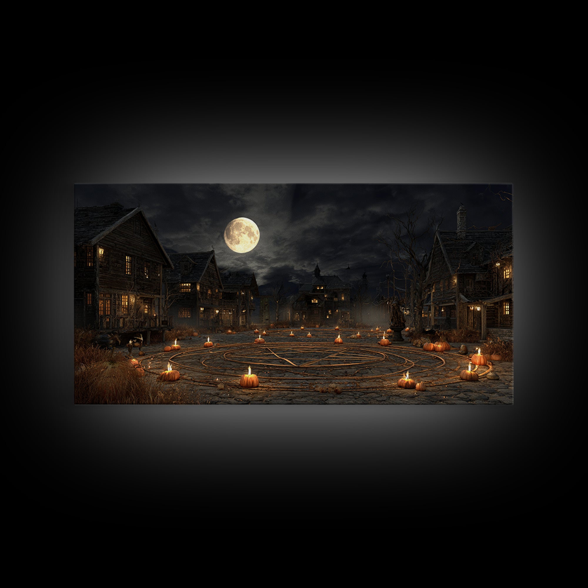 Occult Harvest Festival, Wide Panoramic Art, Macabre Wall Art, Framed Canvas Print, Halloween Wall Decor, Gothic Home Decor