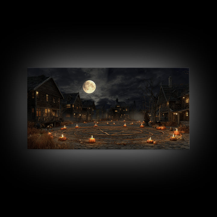 Occult Harvest Festival, Wide Panoramic Art, Macabre Wall Art, Framed Canvas Print, Halloween Wall Decor, Gothic Home Decor