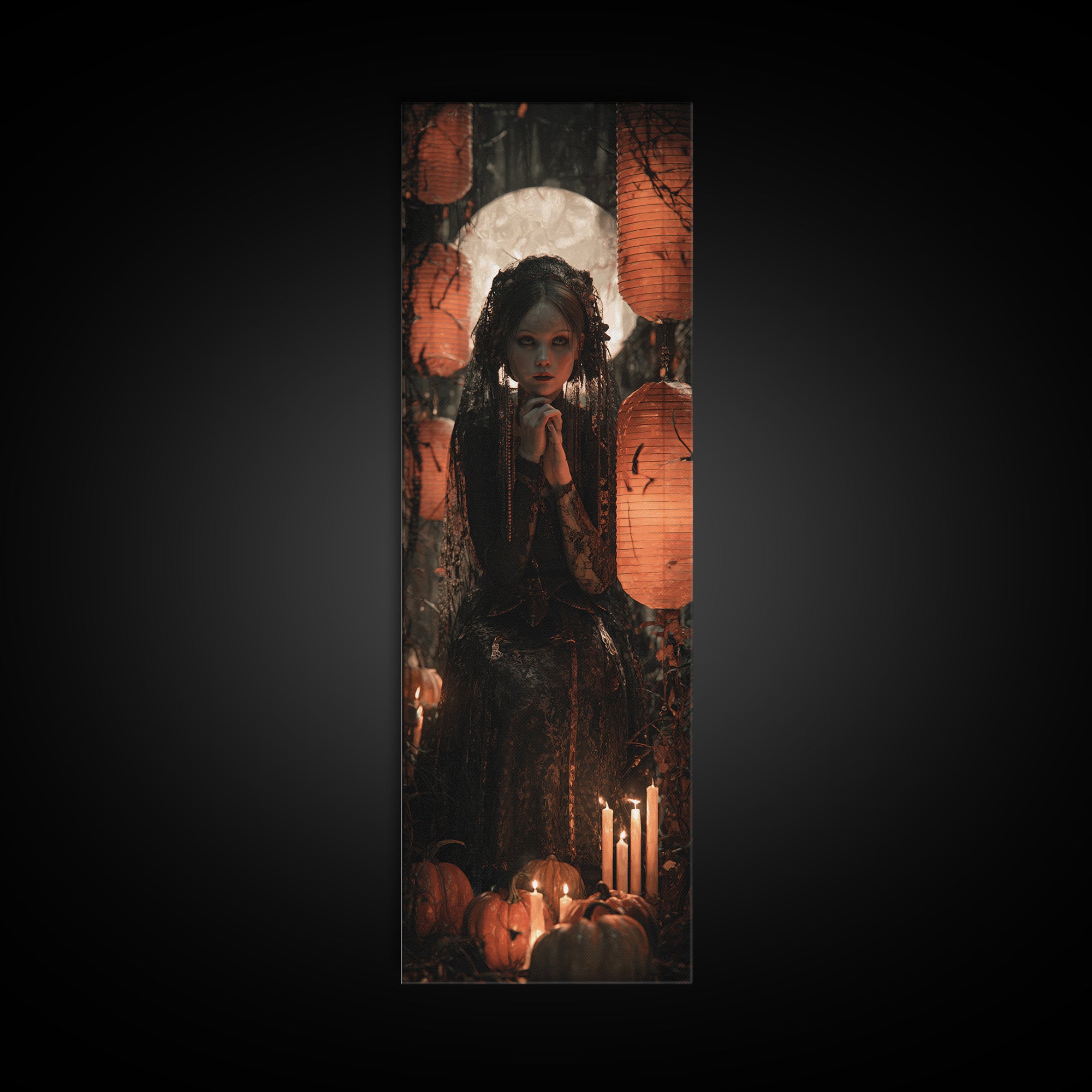 Occult Harvest Festival, Tall Narrow Wall Art, Macabre Wall Art, Framed Canvas Print, Halloween Wall Decor, Gothic Home Decor