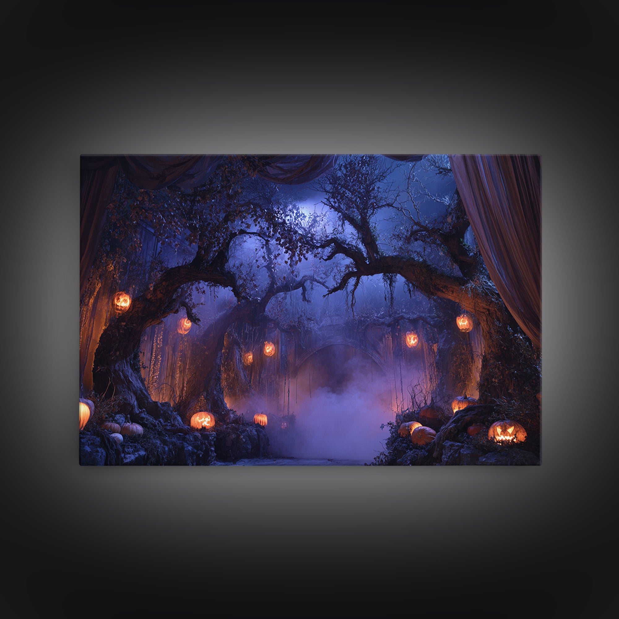 Enchanted Woodland Halloween, Landscape Wall Art, Dark Fantasy Wall Art, Canvas Print, Halloween Wall Decor, Gothic Home Decor
