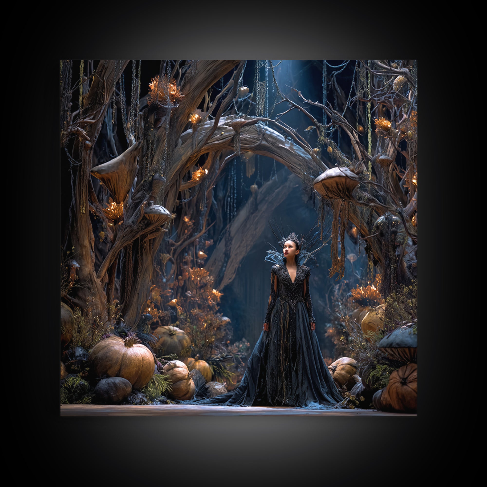 Enchanted Woodland Halloween, Square Wall Art, Dark Halloween Decor, Canvas Print, Halloween Wall Decor, Gothic Home Decor
