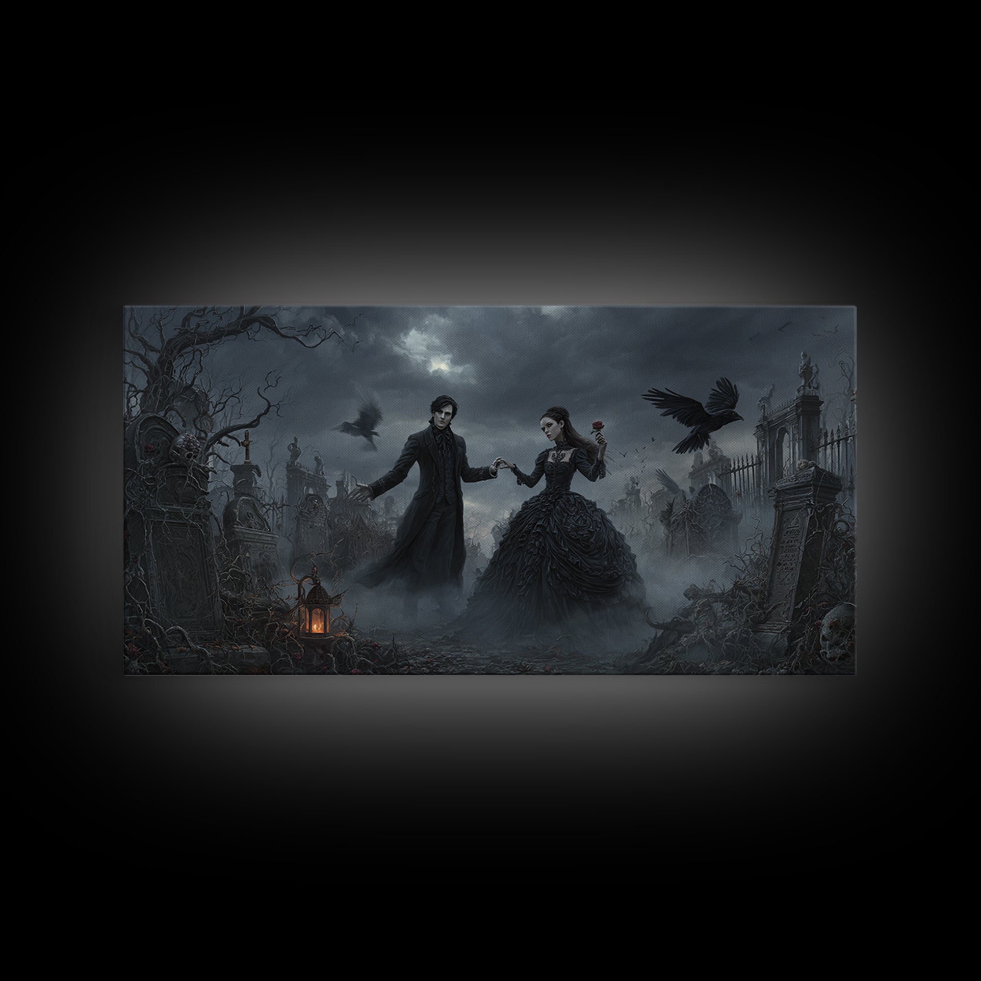 Gothic Romance, Wide Panoramic Art, Dark Halloween Decor, Canvas Print, Halloween Wall Decor, Gothic Home Decor, Seasonal Home Decor