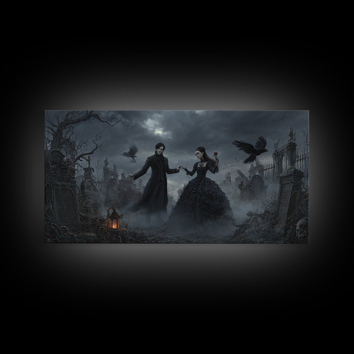 Gothic Romance, Wide Panoramic Art, Dark Halloween Decor, Canvas Print, Halloween Wall Decor, Gothic Home Decor, Seasonal Home Decor