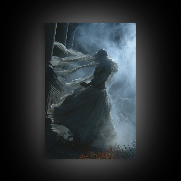 Haunted Seaside Halloween, Vertical Wall Art, Macabre Wall Art, Framed Canvas Print, Halloween Wall Decor, Gothic Home Decor
