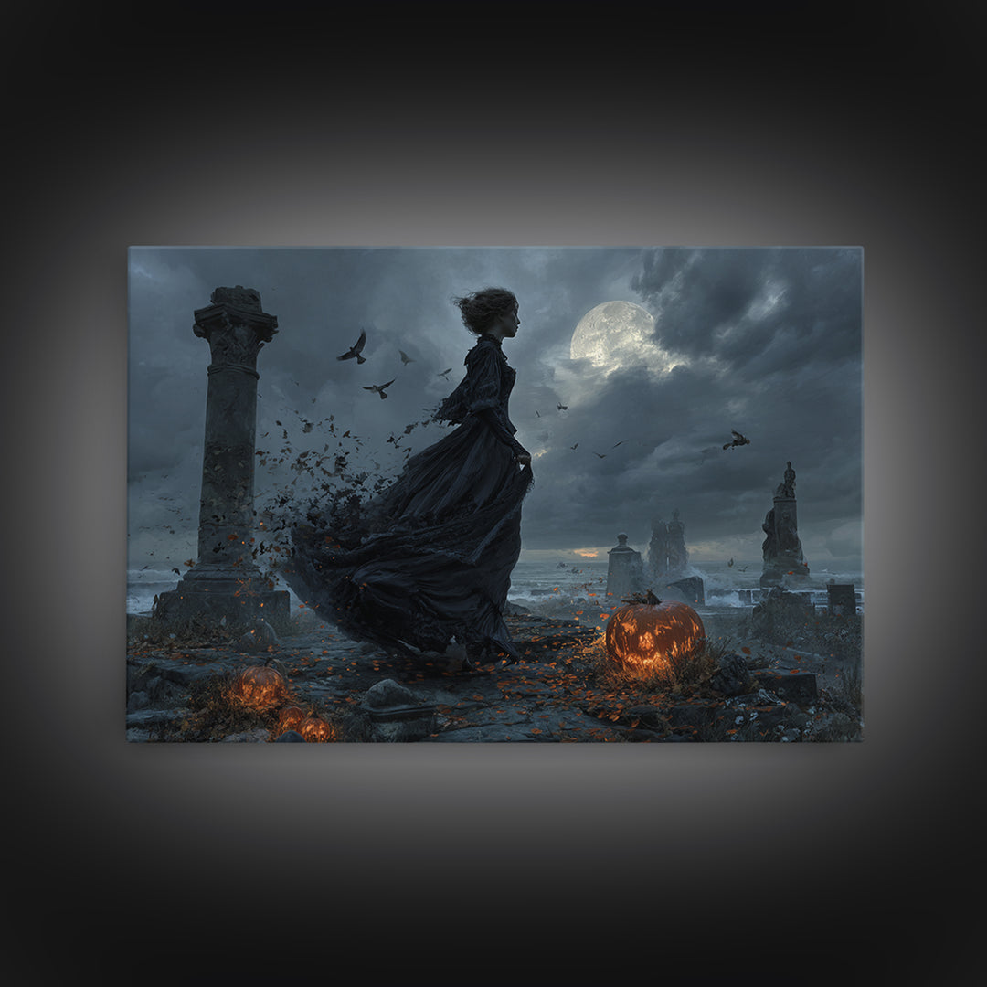 Haunted Seaside Halloween, Landscape Wall Art, Dark Fantasy Wall Art, Canvas Print, Halloween Wall Decor, Gothic Home Decor