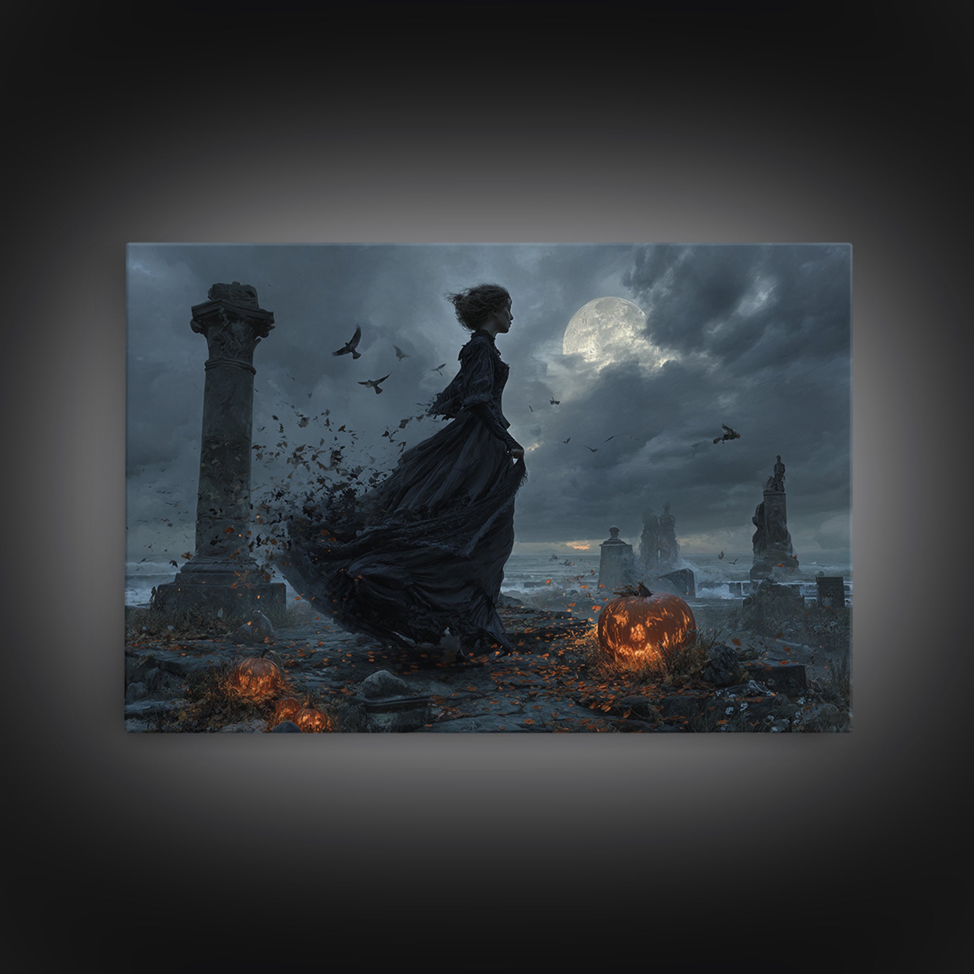 Haunted Seaside Halloween, Landscape Wall Art, Dark Fantasy Wall Art, Canvas Print, Halloween Wall Decor, Gothic Home Decor