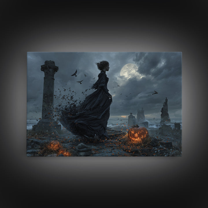 Haunted Seaside Halloween, Landscape Wall Art, Dark Fantasy Wall Art, Canvas Print, Halloween Wall Decor, Gothic Home Decor