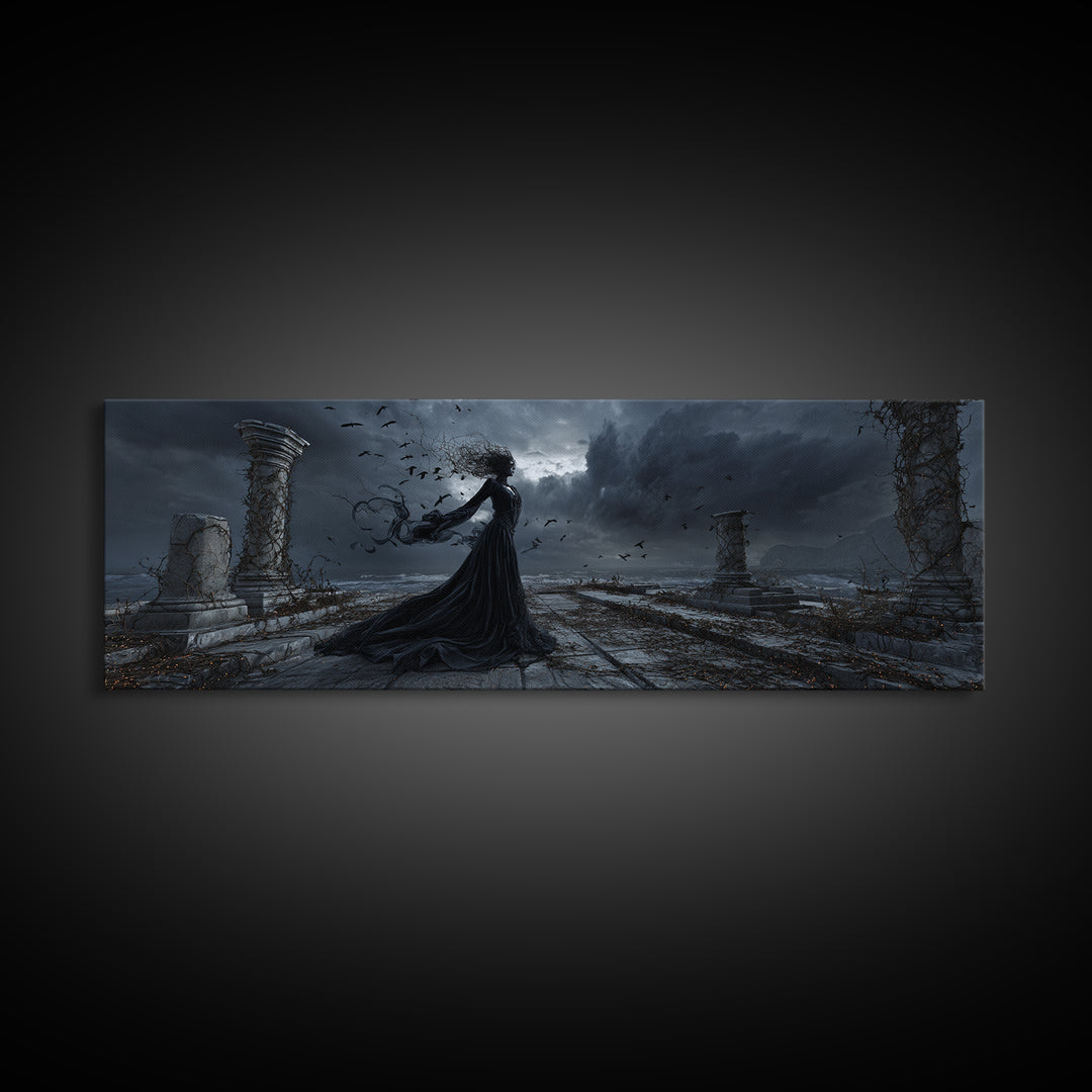 Haunted Seaside Halloween, Extra Wide Wall Art, Dark Fantasy Wall Art, Canvas Print, Halloween Wall Decor, Gothic Home Decor