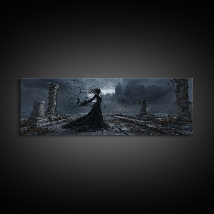 Haunted Seaside Halloween, Extra Wide Wall Art, Dark Fantasy Wall Art, Canvas Print, Halloween Wall Decor, Gothic Home Decor