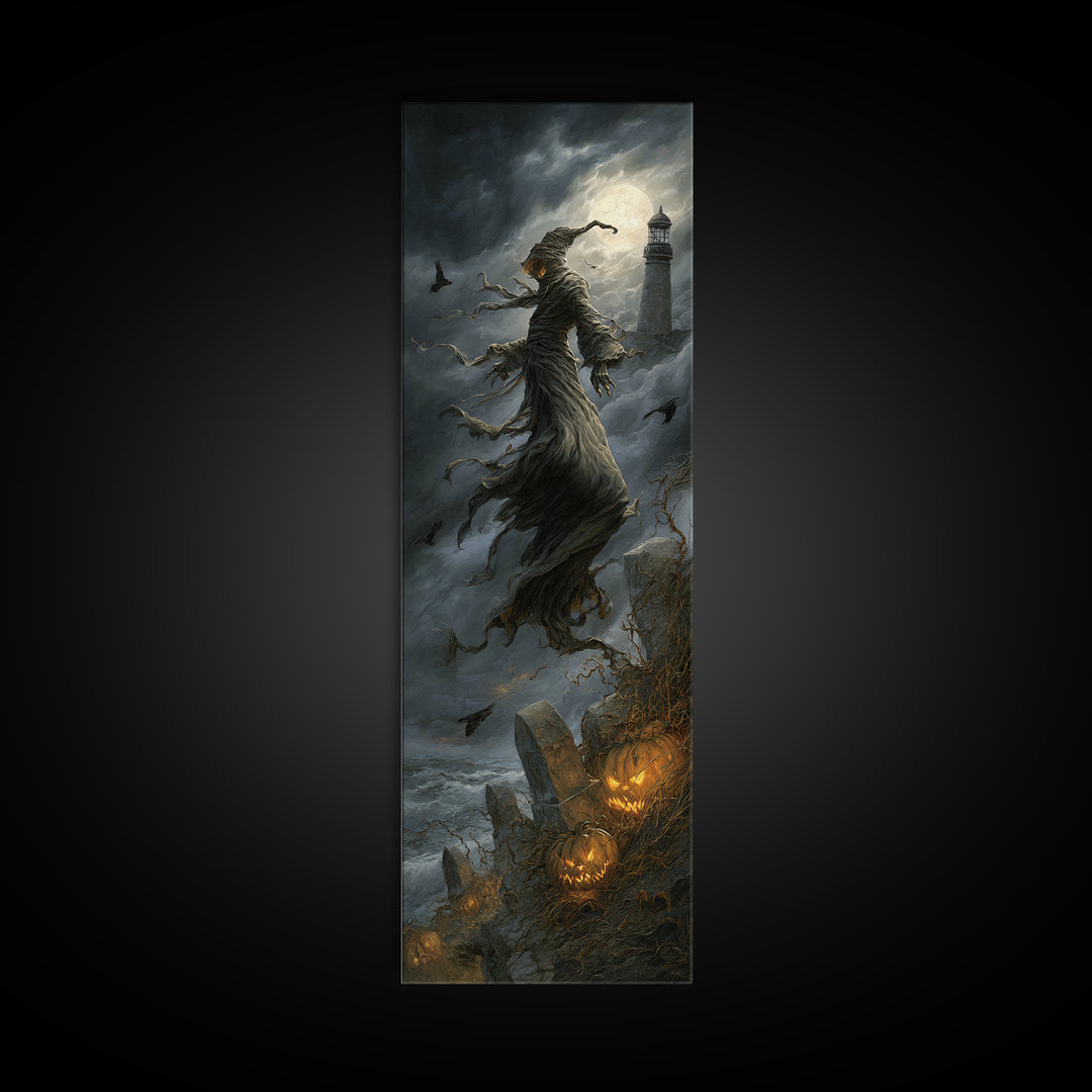 Haunted Seaside Halloween, Tall Narrow Wall Art, Dark Fantasy Wall Art, Canvas Print, Halloween Wall Decor, Gothic Home Decor