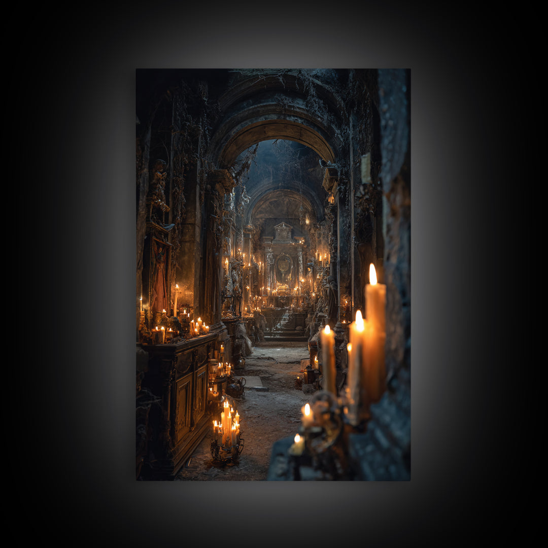 The Candlelit Crypt, Vertical Wall Art, Dark Fantasy Wall Art, Canvas Print, Halloween Wall Decor, Gothic Home Decor, Spooky Wall Decor