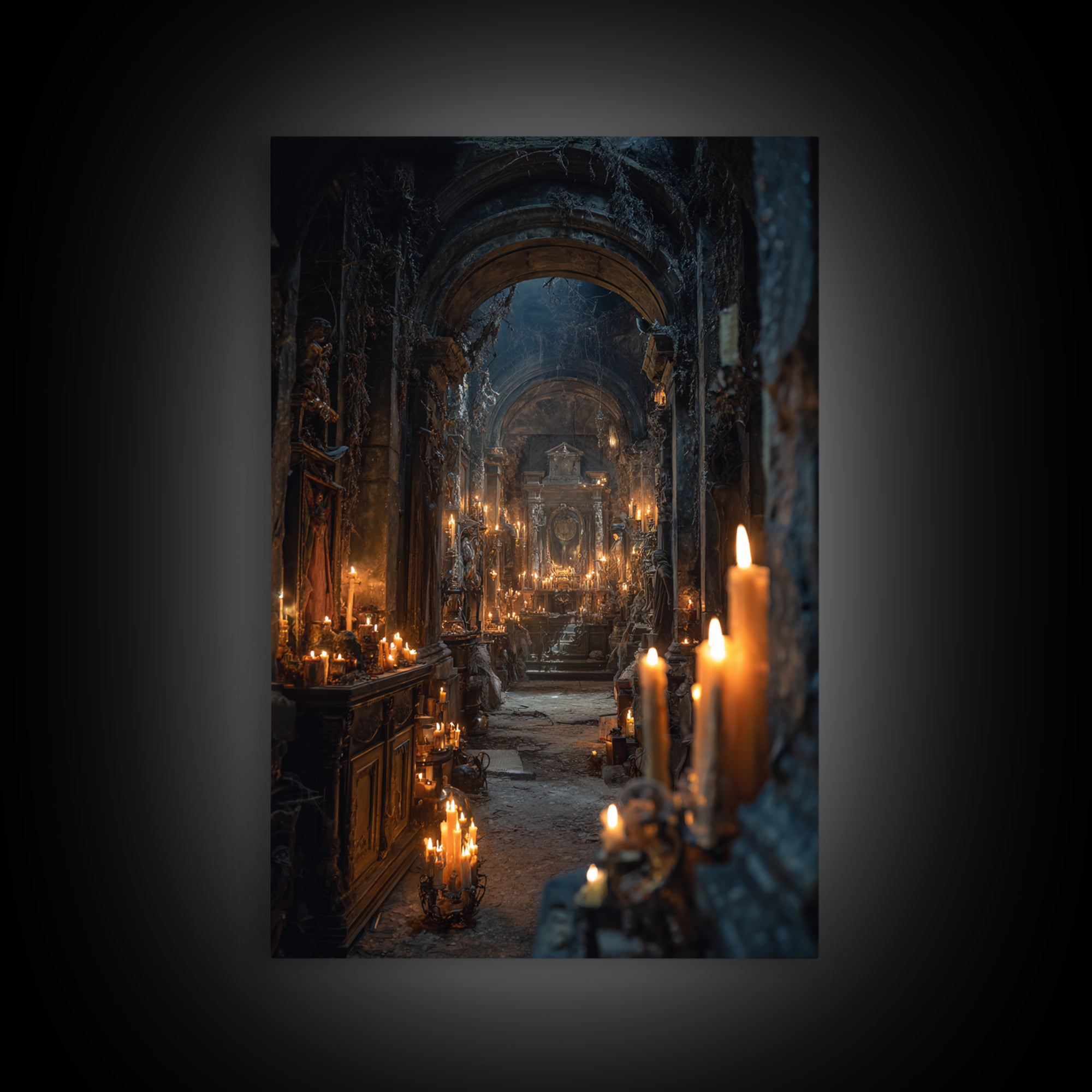 The Candlelit Crypt, Vertical Wall Art, Dark Fantasy Wall Art, Canvas Print, Halloween Wall Decor, Gothic Home Decor, Spooky Wall Decor