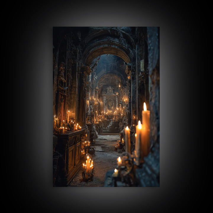 The Candlelit Crypt, Vertical Wall Art, Dark Fantasy Wall Art, Canvas Print, Halloween Wall Decor, Gothic Home Decor, Spooky Wall Decor