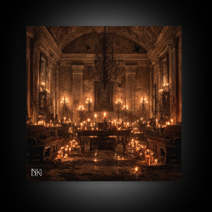 The Candlelit Crypt, Square Wall Art, Macabre Wall Art, Framed Canvas Print, Halloween Wall Decor, Gothic Home Decor, Seasonal Home Decor