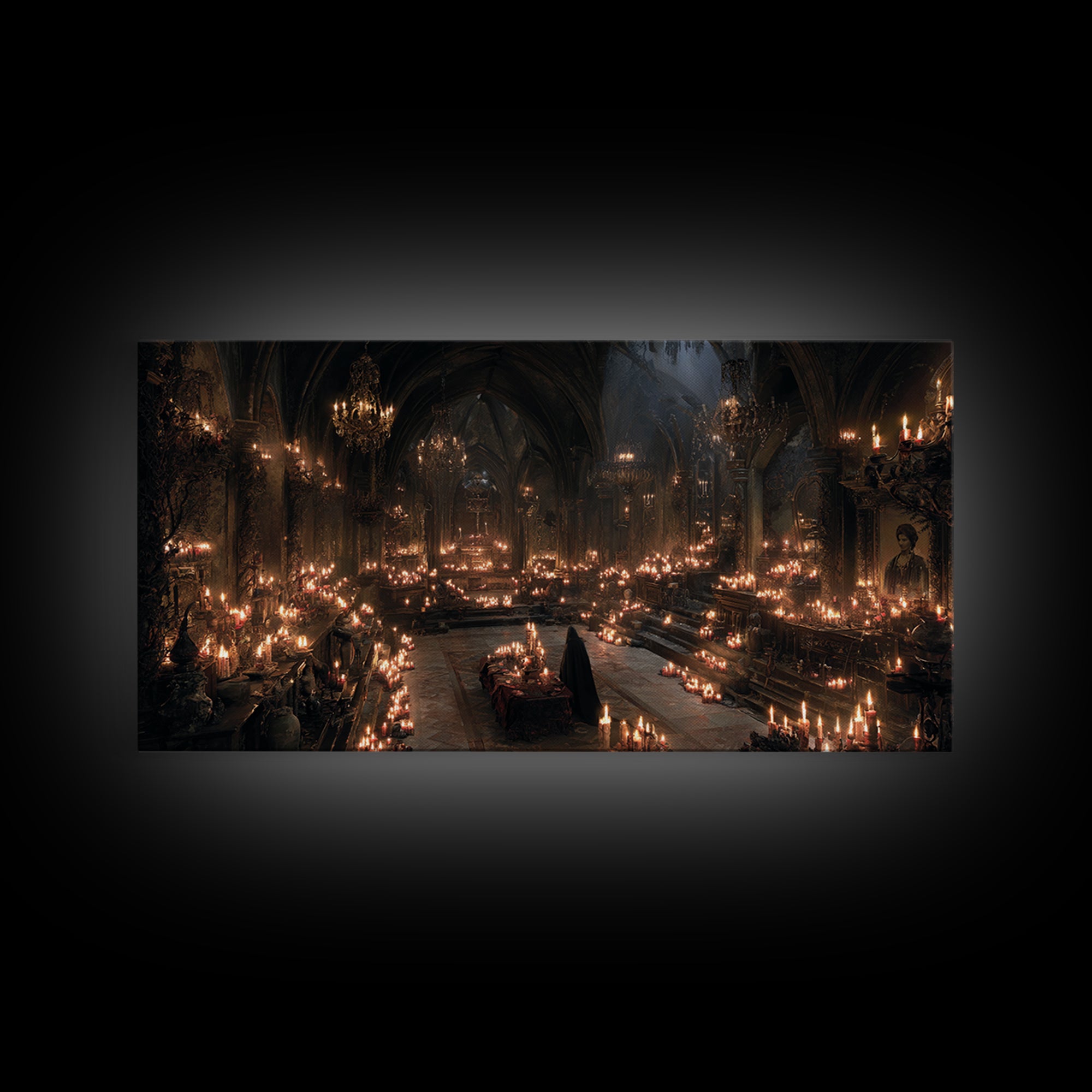 The Candlelit Crypt, Wide Panoramic Art, Dark Halloween Decor, Canvas Print, Halloween Wall Decor, Gothic Home Decor, Statement Wall Art