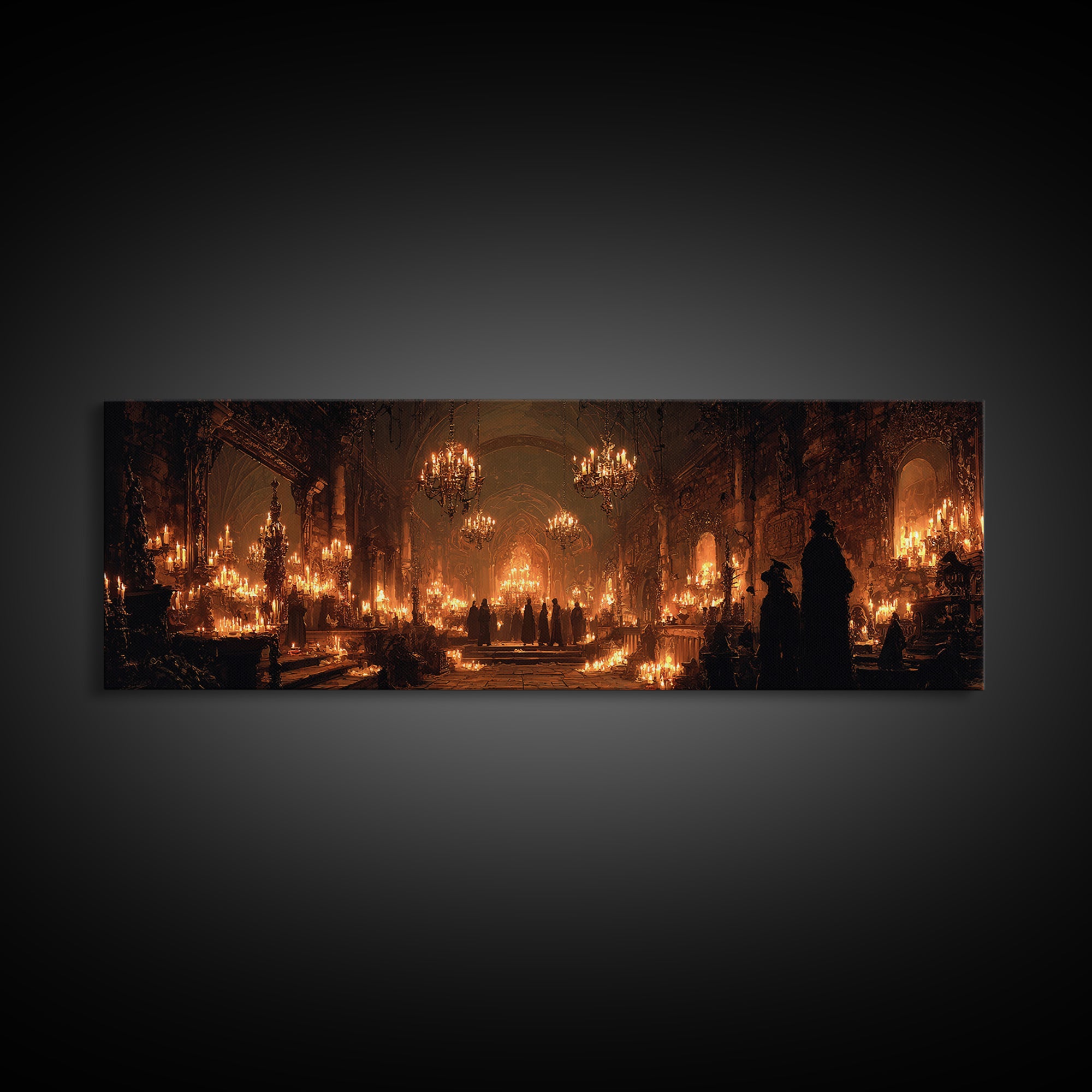 The Candlelit Crypt, Extra Wide Wall Art, Gothic Horror Wall Art, Framed Canvas Print, Halloween Wall Decor, Gothic Home Decor