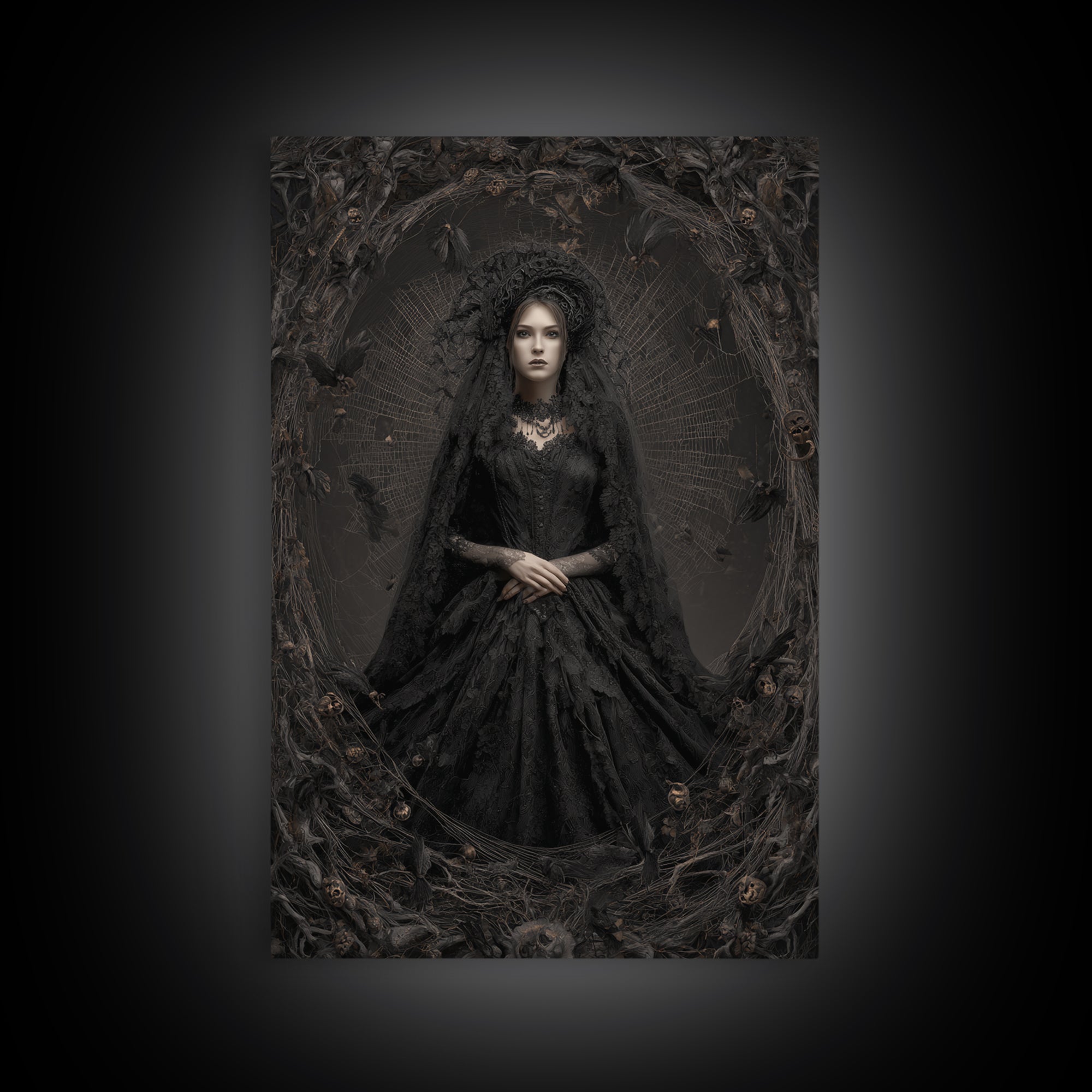 Black Lace And Cobwebs, Vertical Wall Art, Spooky Home Decor, Canvas Print, Halloween Wall Decor, Gothic Home Decor, Halloween Decor