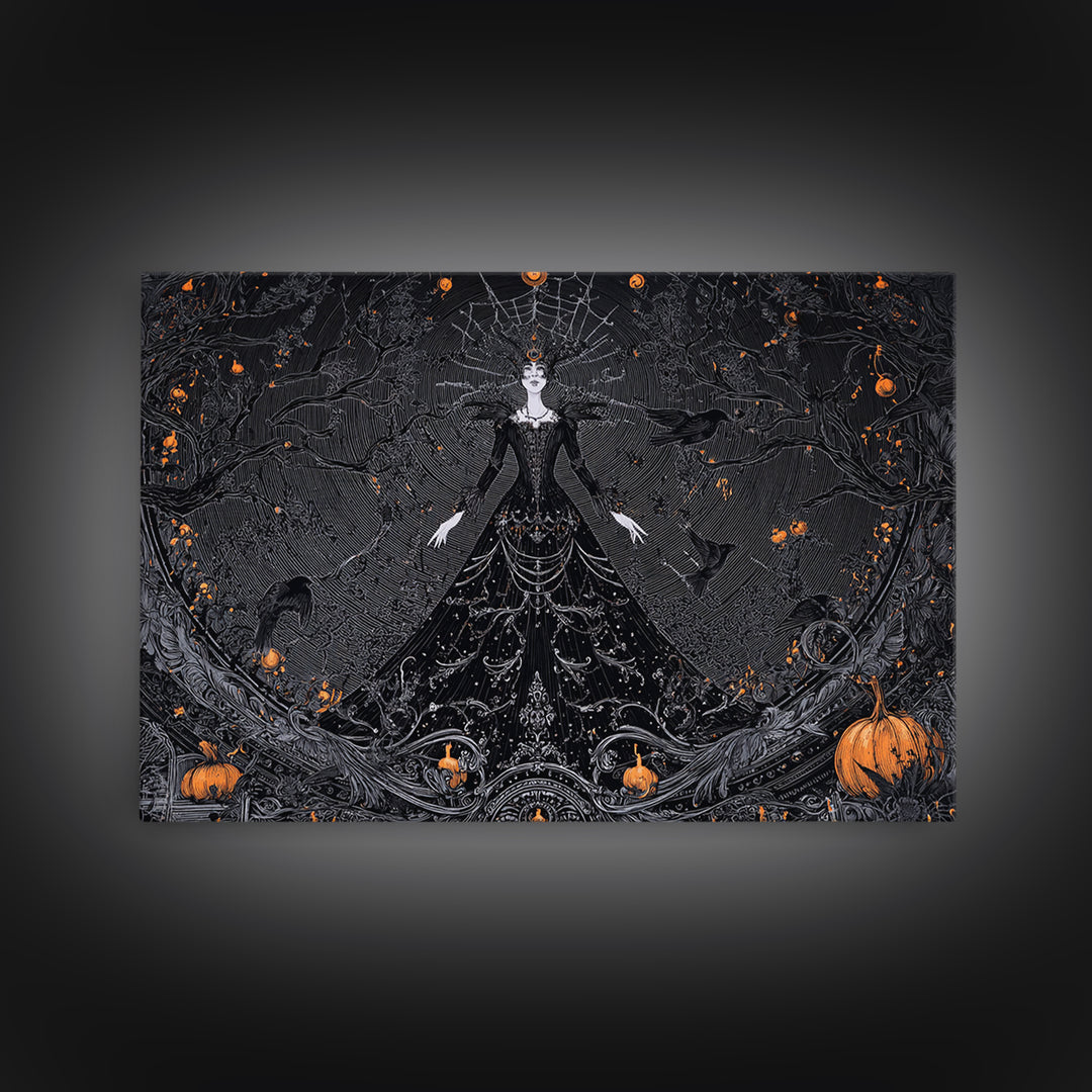 Black Lace And Cobwebs, Landscape Wall Art, Haunted Gothic Art, Framed Canvas Print, Halloween Wall Decor, Gothic Home Decor