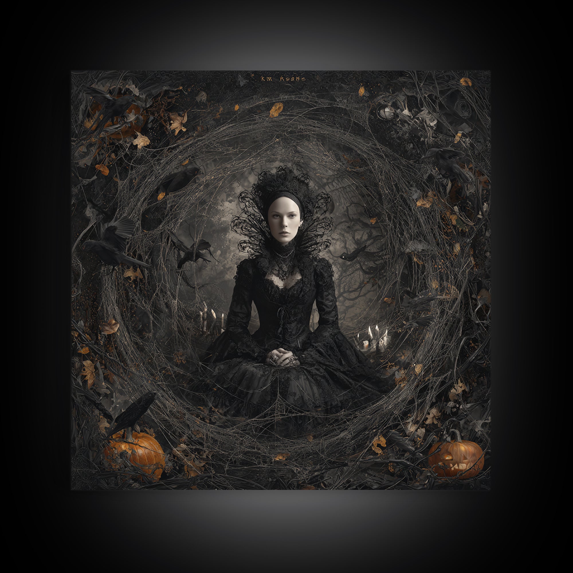 Black Lace And Cobwebs, Square Wall Art, Gothic Horror Wall Art, Framed Canvas Print, Halloween Wall Decor, Gothic Home Decor