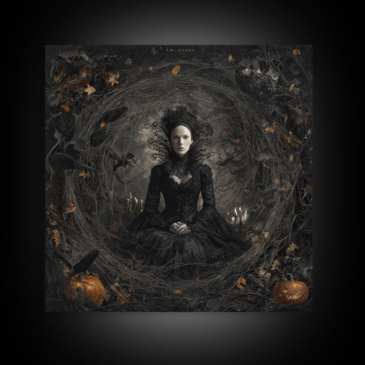 Black Lace And Cobwebs, Square Wall Art, Gothic Horror Wall Art, Framed Canvas Print, Halloween Wall Decor, Gothic Home Decor