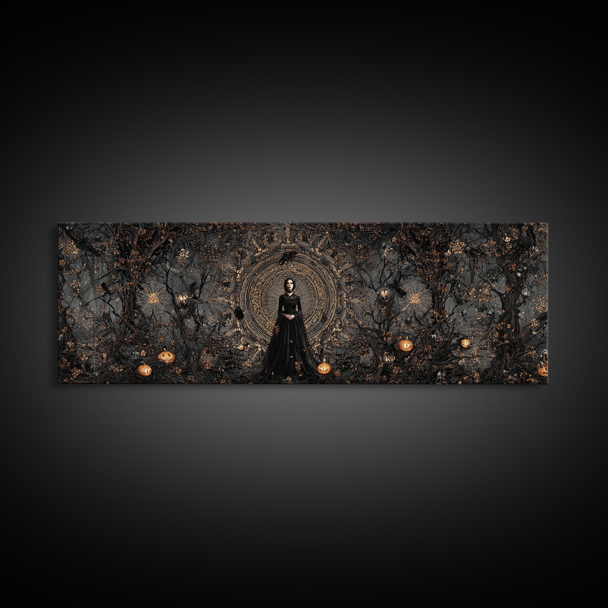 Black Lace And Cobwebs, Extra Wide Wall Art, Spooky Home Decor, Canvas Print, Halloween Wall Decor, Gothic Home Decor, Seasonal Home Decor