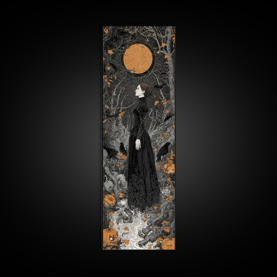 Black Lace And Cobwebs, Tall Narrow Wall Art, Gothic Horror Wall Art, Framed Canvas Print, Halloween Wall Decor, Gothic Home Decor