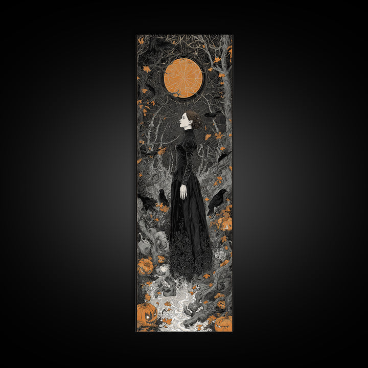 Black Lace And Cobwebs, Tall Narrow Wall Art, Gothic Horror Wall Art, Framed Canvas Print, Halloween Wall Decor, Gothic Home Decor