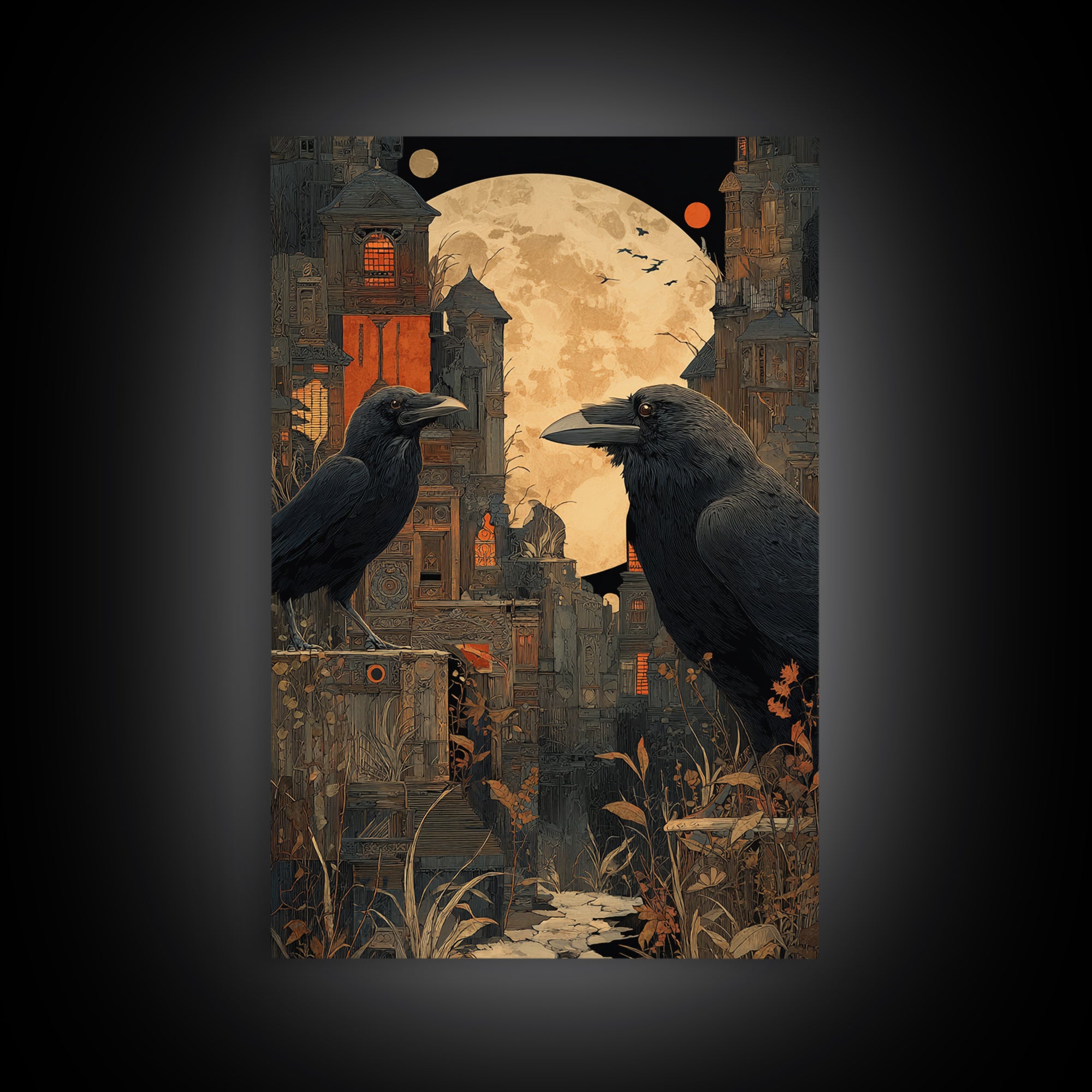 Ravens And Ruins, Vertical Wall Art, Dark Fantasy Wall Art, Canvas Print, Halloween Wall Decor, Gothic Home Decor, Halloween Decor