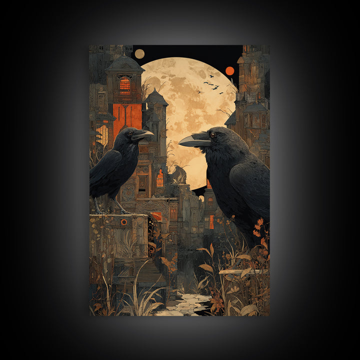 Ravens And Ruins, Vertical Wall Art, Dark Fantasy Wall Art, Canvas Print, Halloween Wall Decor, Gothic Home Decor, Halloween Decor