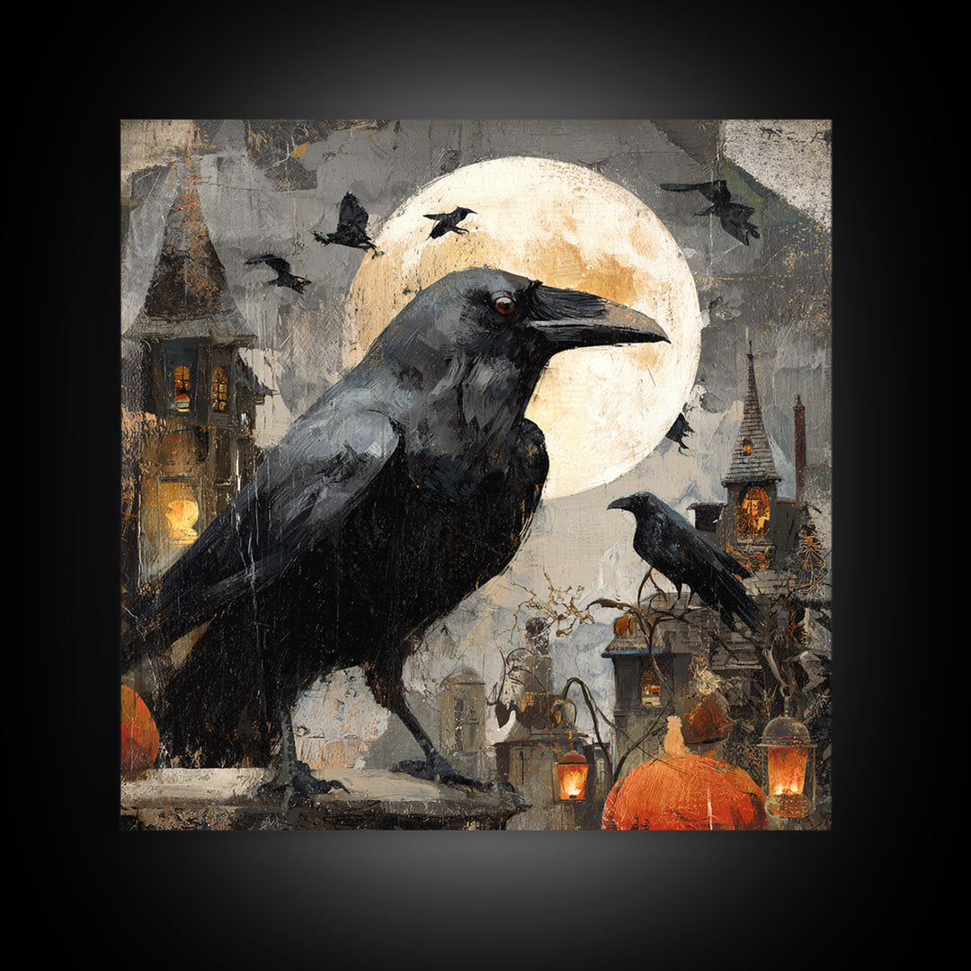 Ravens And Ruins, Square Wall Art, Dark Halloween Decor, Canvas Print, Halloween Wall Decor, Gothic Home Decor, Seasonal Home Decor