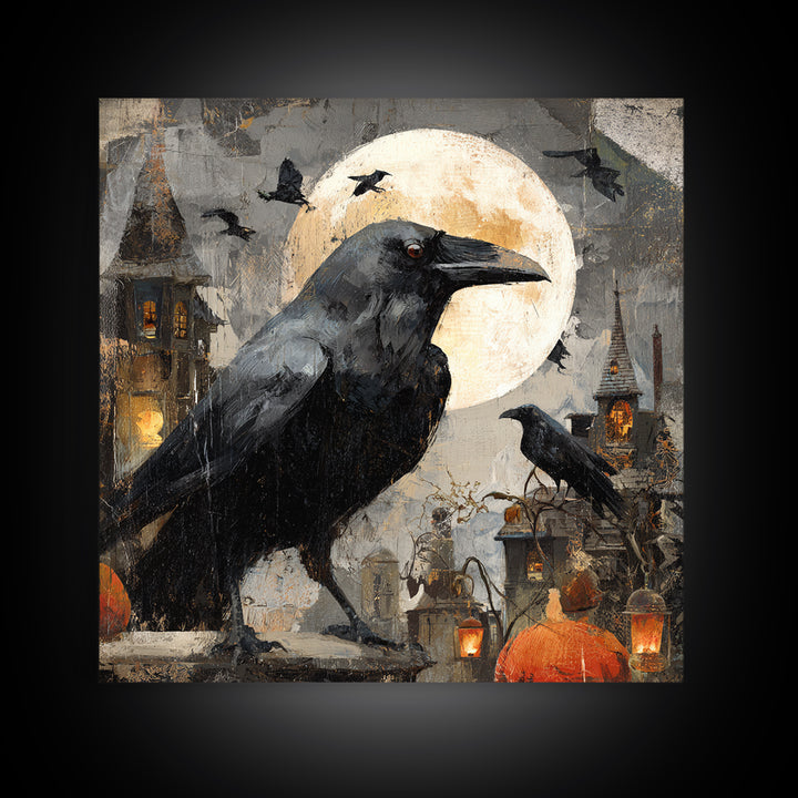 Ravens And Ruins, Square Wall Art, Dark Halloween Decor, Canvas Print, Halloween Wall Decor, Gothic Home Decor, Seasonal Home Decor