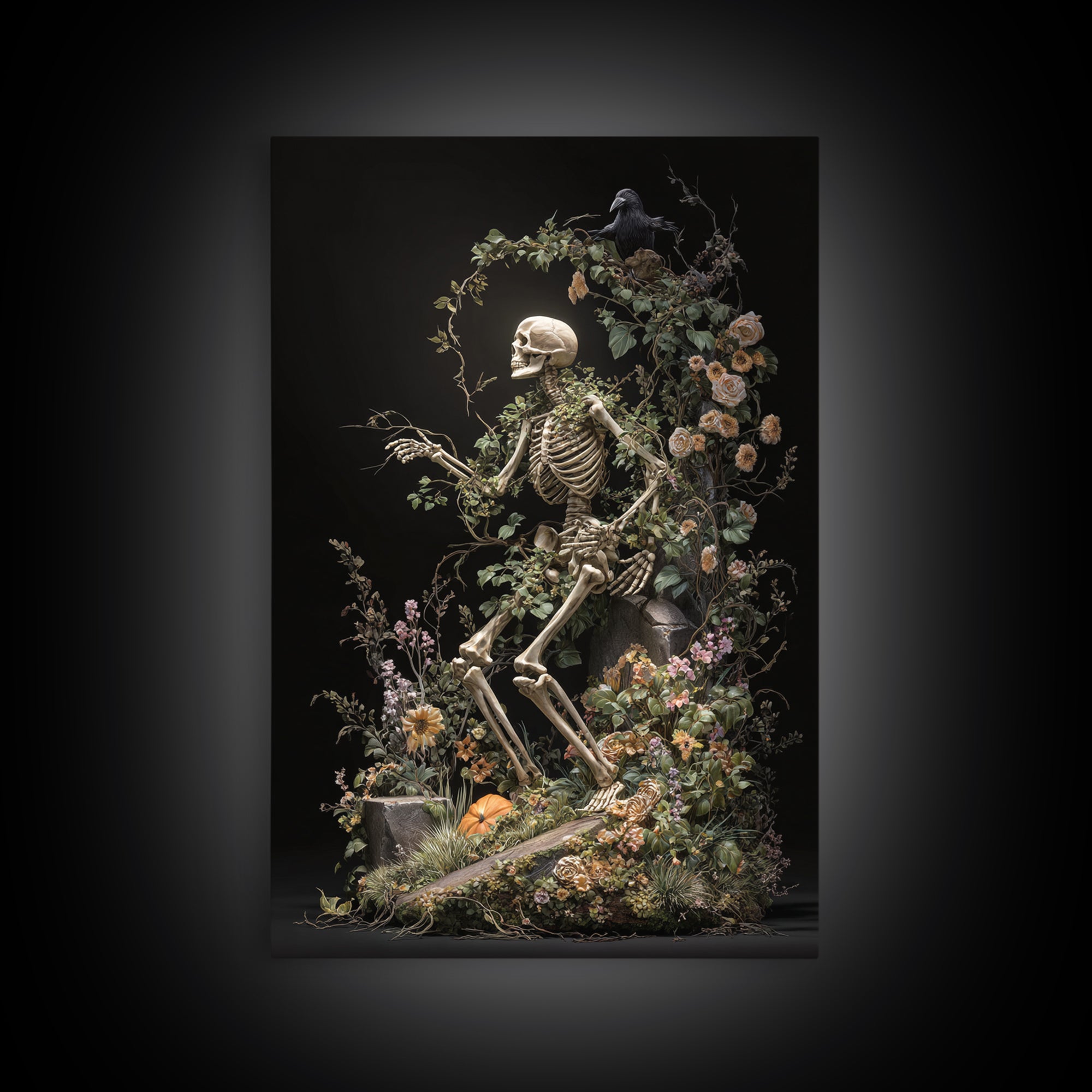 Skeletal Botanicals, Vertical Wall Art, Gothic Horror Wall Art, Framed Canvas Print, Halloween Wall Decor, Gothic Home Decor
