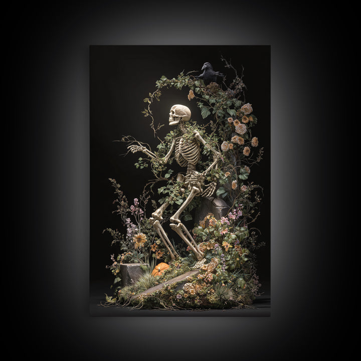 Skeletal Botanicals, Vertical Wall Art, Gothic Horror Wall Art, Framed Canvas Print, Halloween Wall Decor, Gothic Home Decor